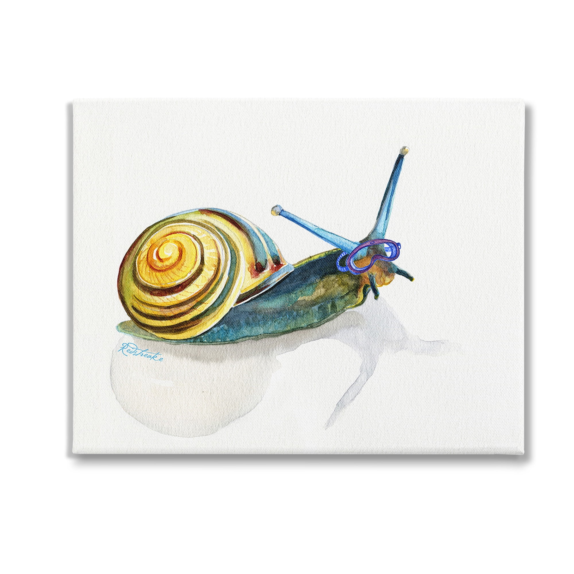 Stupell Industries Snail Wearing Snorkel Mask Animals & Insects Painting Gallery Wrapped Canvas Art Print Wall Art, 20 x 16