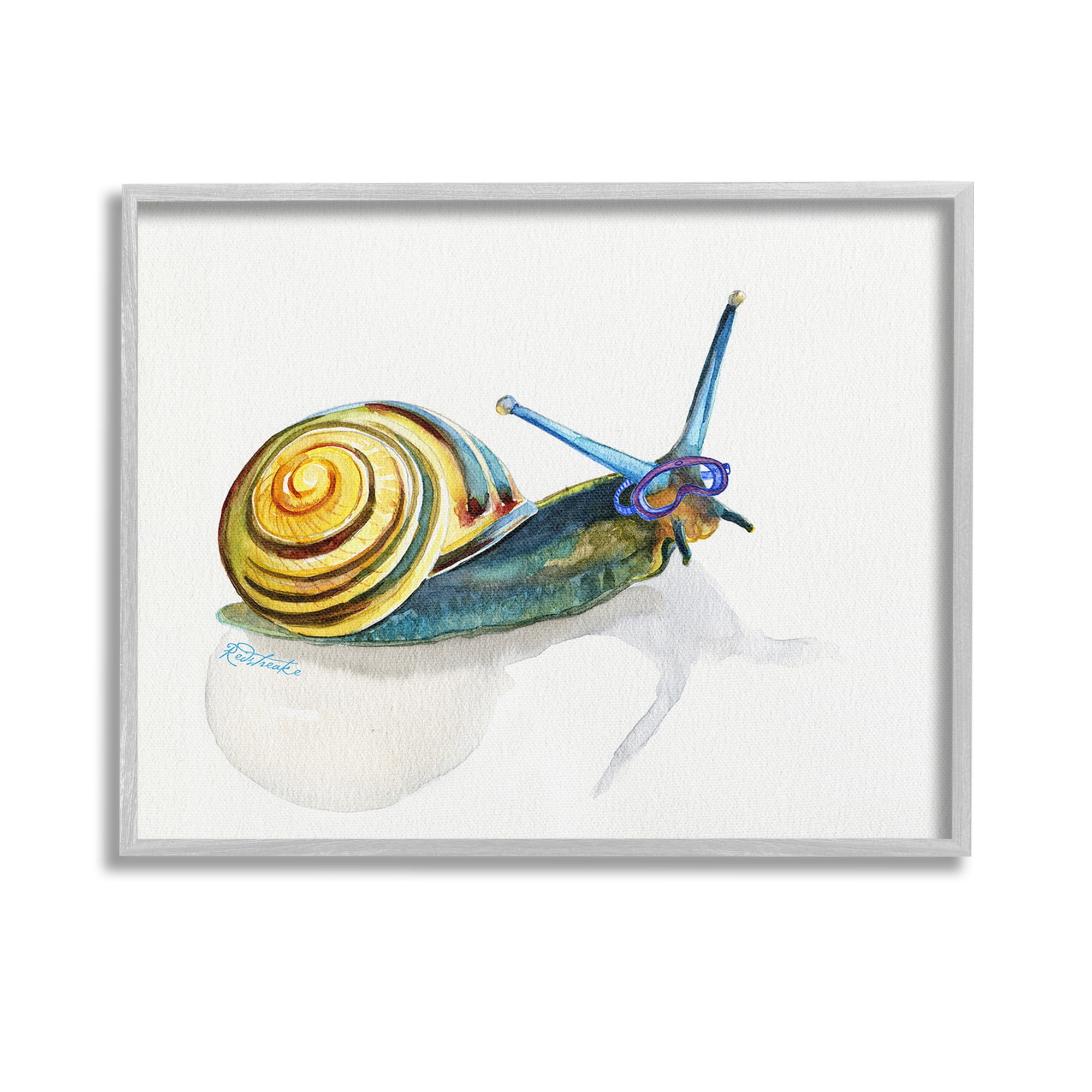 Stupell Industries Snail Wearing Snorkel Mask Animals & Insects Painting Gray Framed Art Print Wall Art, 14 x 11