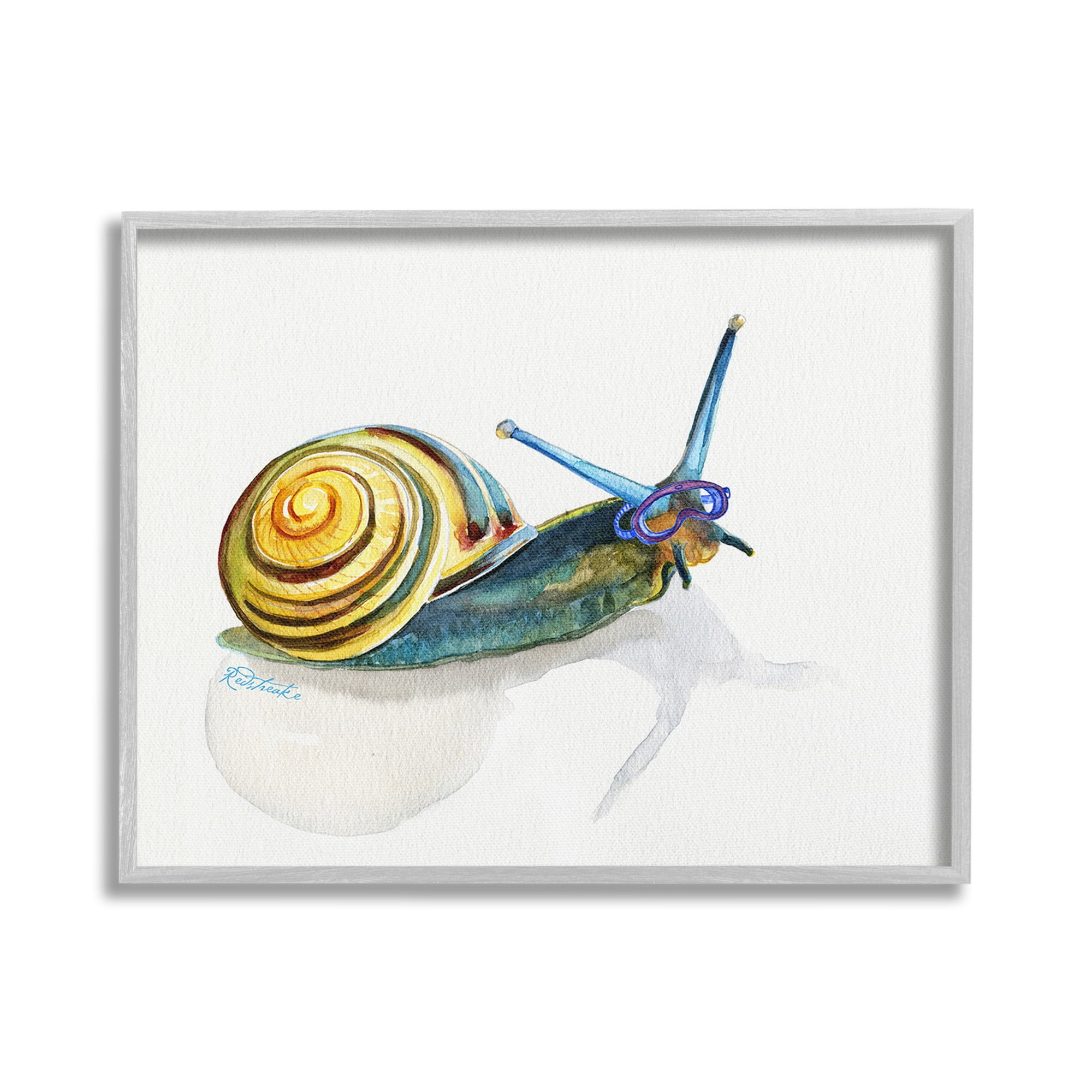 Stupell Industries Snail Wearing Snorkel Mask Animals & Insects Painting Gray Framed Art Print Wall Art, 20 x 16