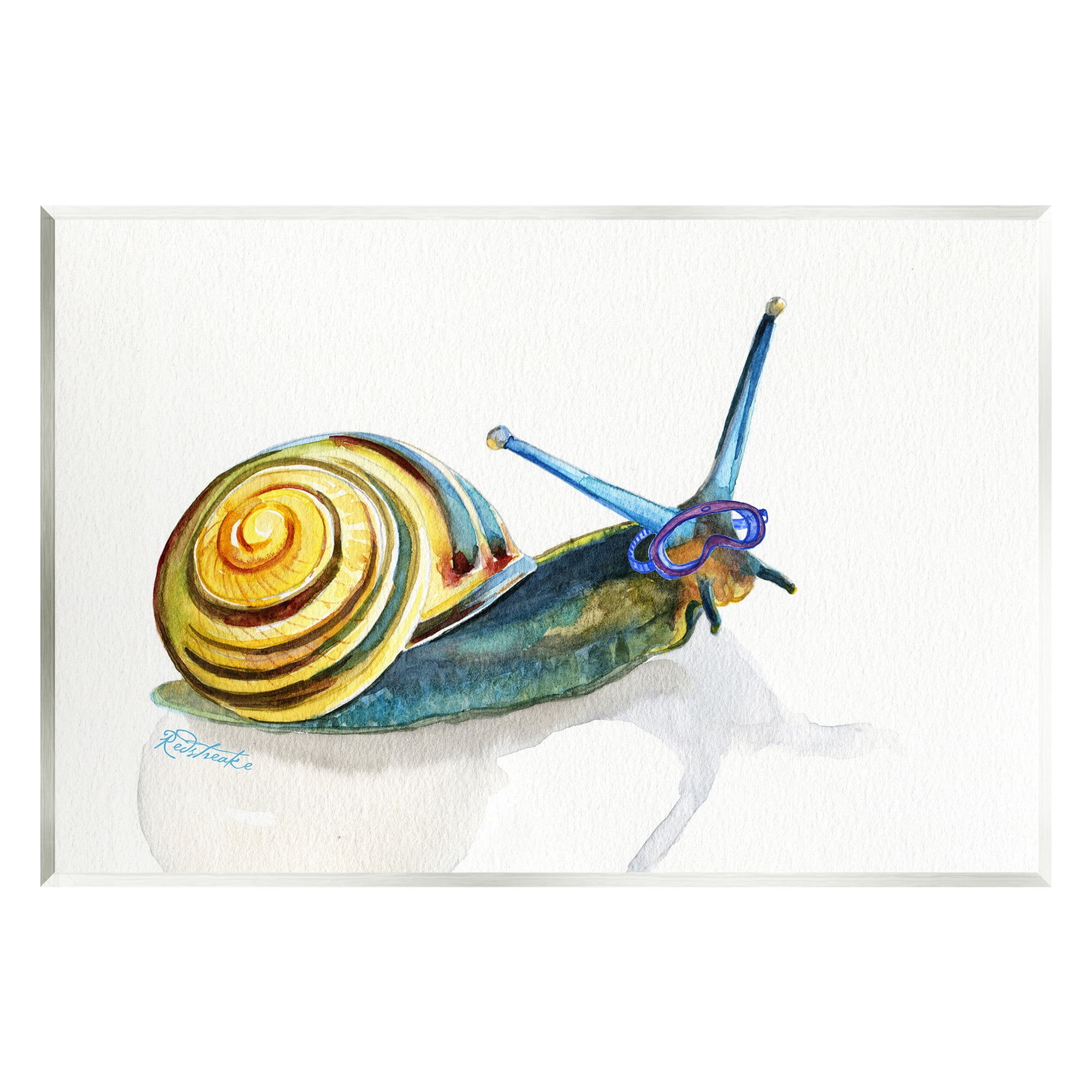 Stupell Industries Snail Wearing Snorkel Mask Animals & Insects Painting Unframed Art Print Wall Art, 19 x 13