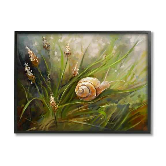 Stupell Industries Snail on Greenery Painting Animals & Insects Painting Black Framed Art Print Wall Art, 14 x 11
