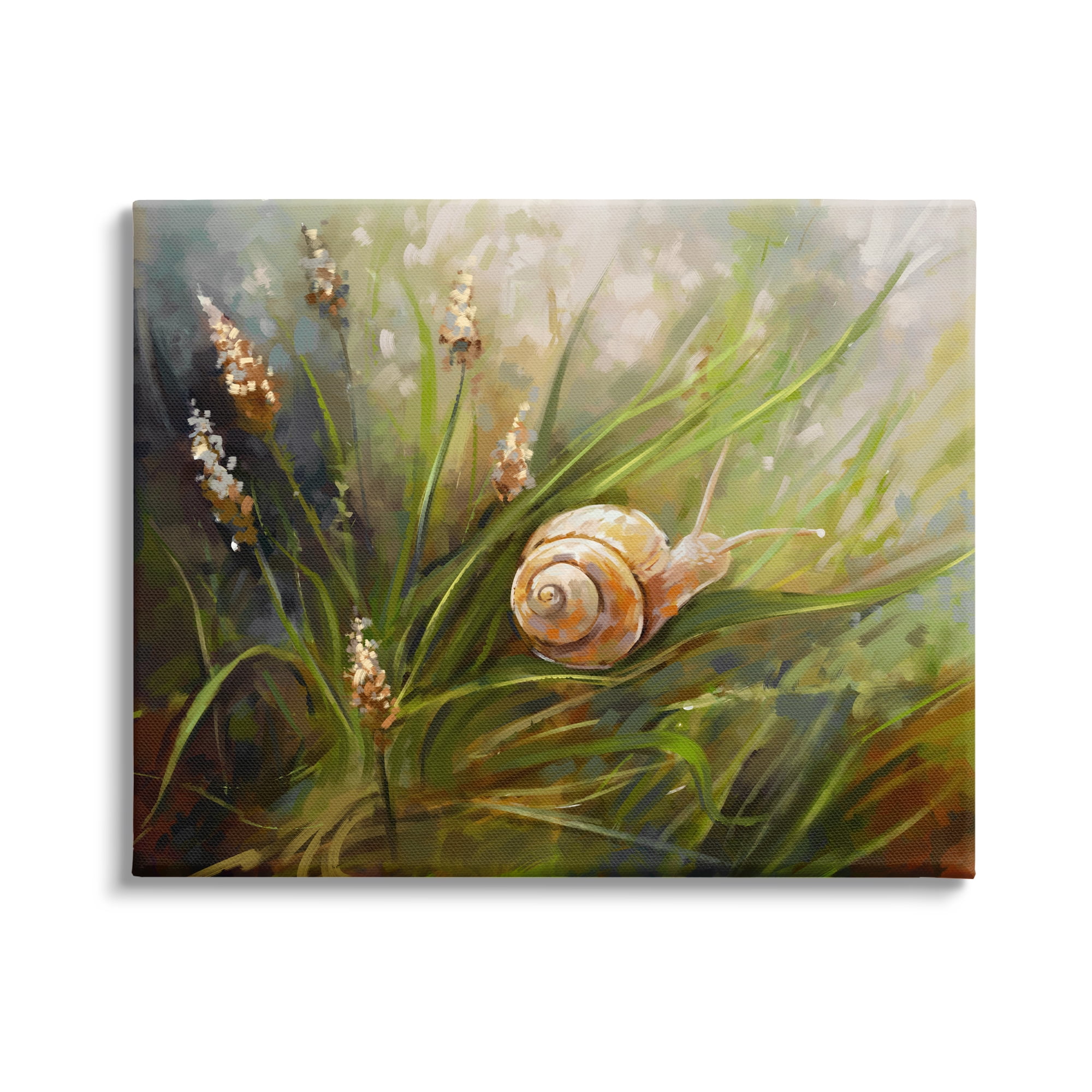 Stupell Industries Snail on Greenery Painting Animals & Insects Painting Gallery Wrapped Canvas Art Print Wall Art, 20 x 16