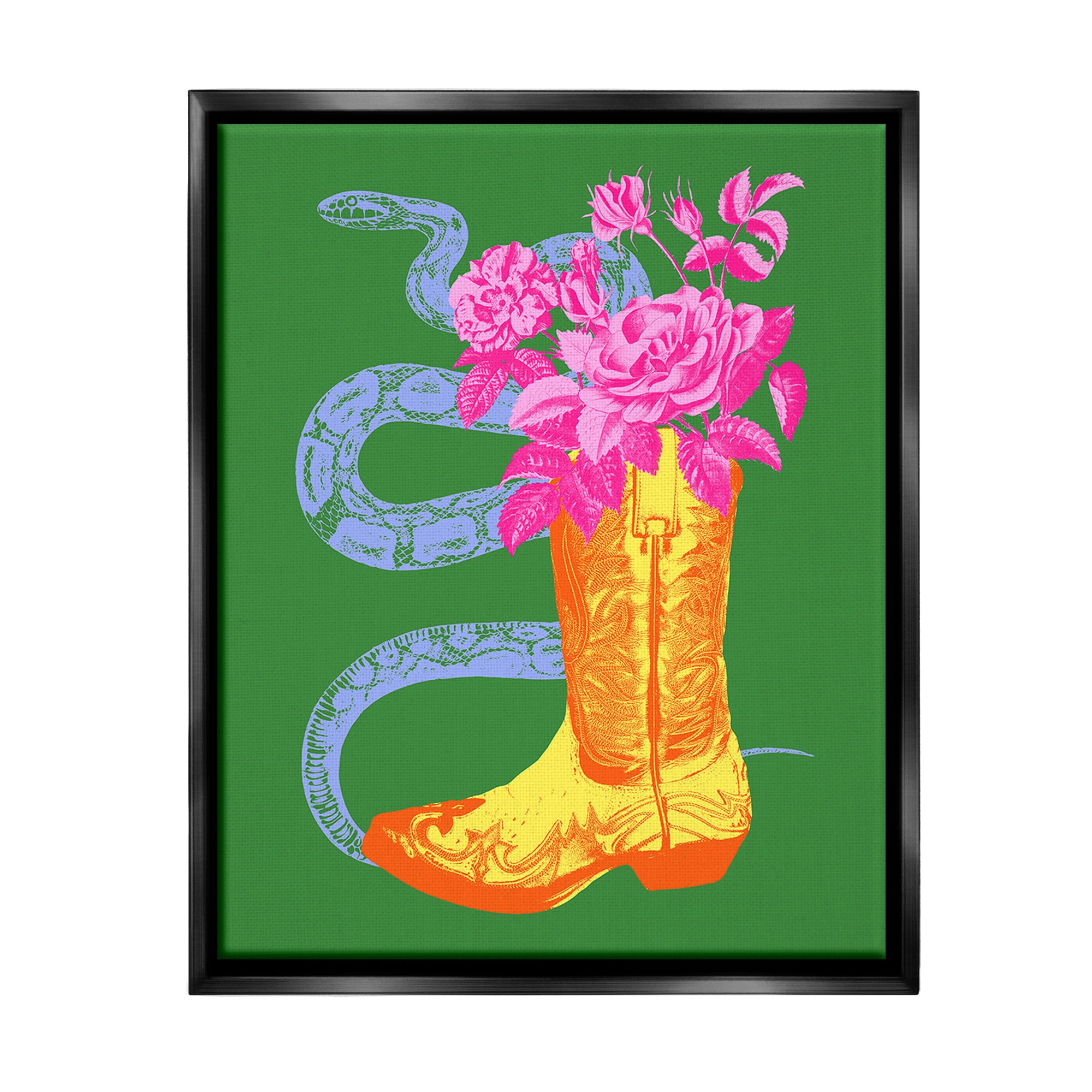 Stupell Industries Snake & Boot Bouquet Botanical & Floral Painting Black Floater Framed Canvas Art Print Wall Art, 17 x 21
