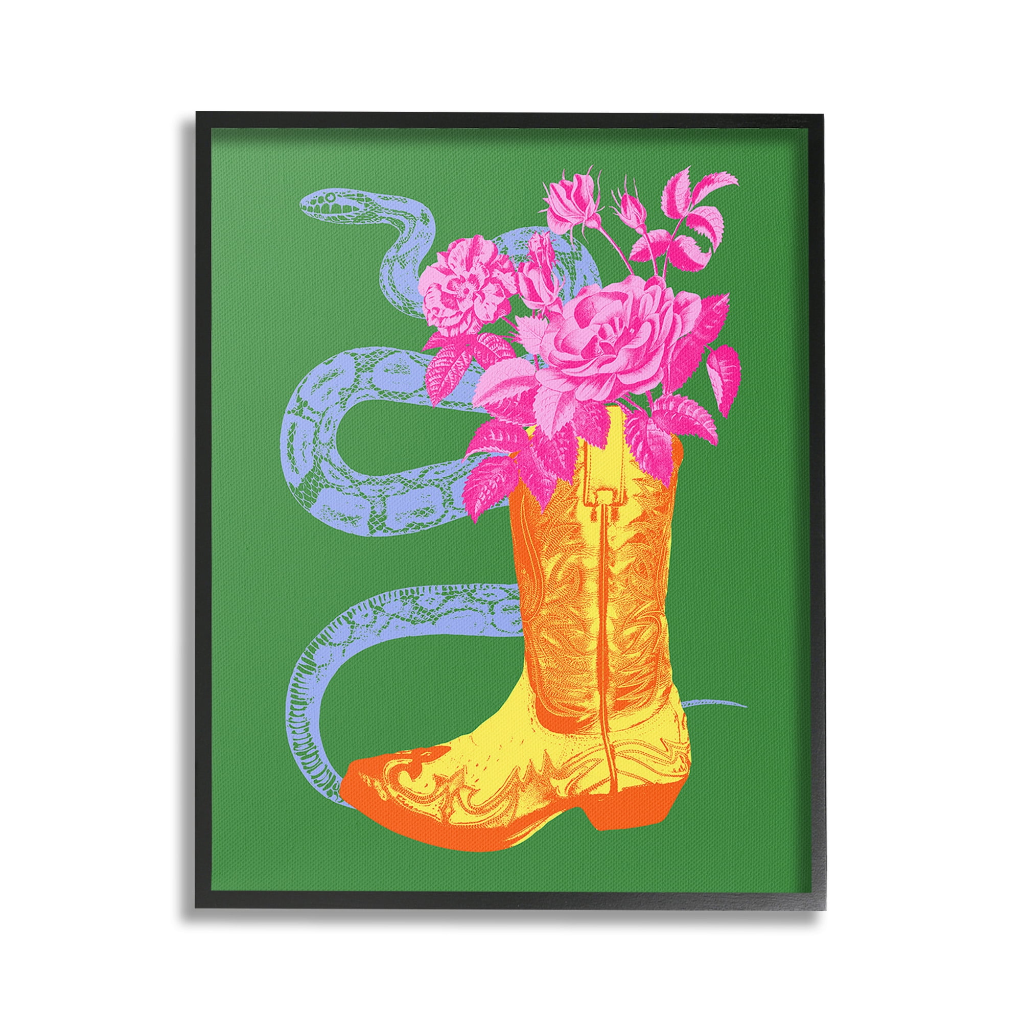 Stupell Industries Snake & Boot Bouquet Botanical & Floral Painting Black Framed Art Print Wall Art, 16 x 20