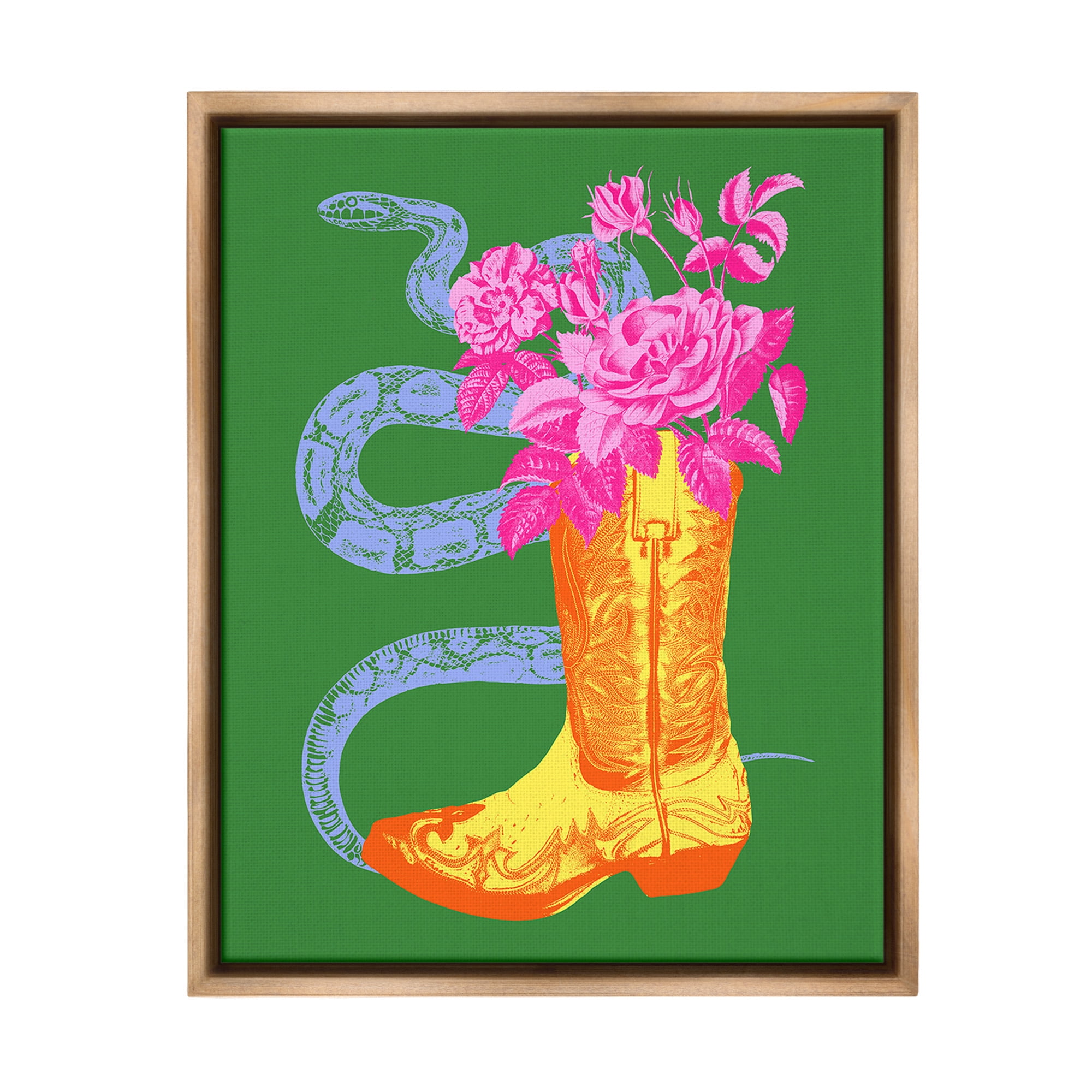Stupell Industries Snake & Boot Bouquet Botanical & Floral Painting Brown Floater Framed Canvas Art Print Wall Art, 17 x 21