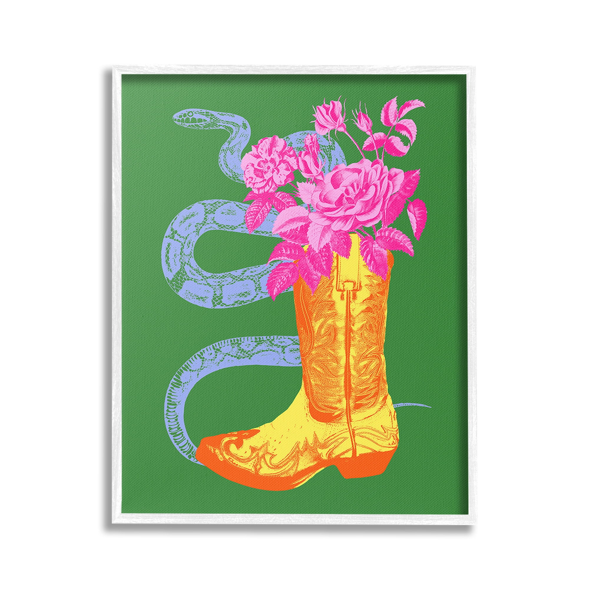 Stupell Industries Snake & Boot Bouquet Botanical & Floral Painting White Framed Art Print Wall Art, 24 x 30