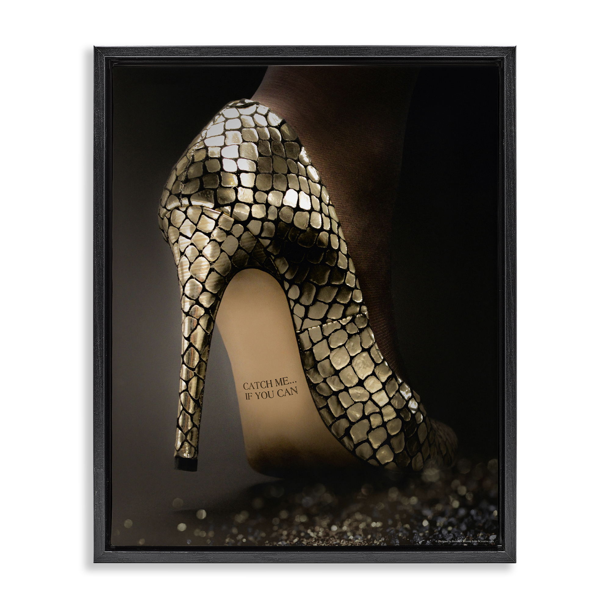 Stupell Industries Snake Pattern Heels Fashion Painting Black Floater Framed Canvas Art Print Wall Art, 25 x 31