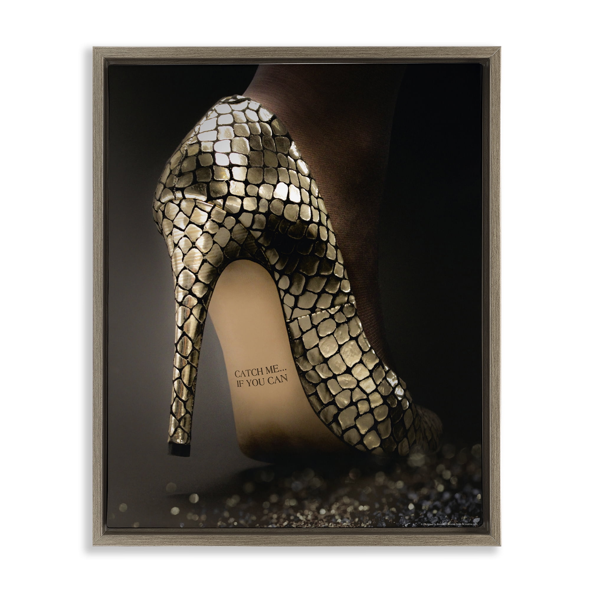 Stupell Industries Snake Pattern Heels Fashion Painting Brown Floater Framed Canvas Art Print Wall Art, 25 x 31
