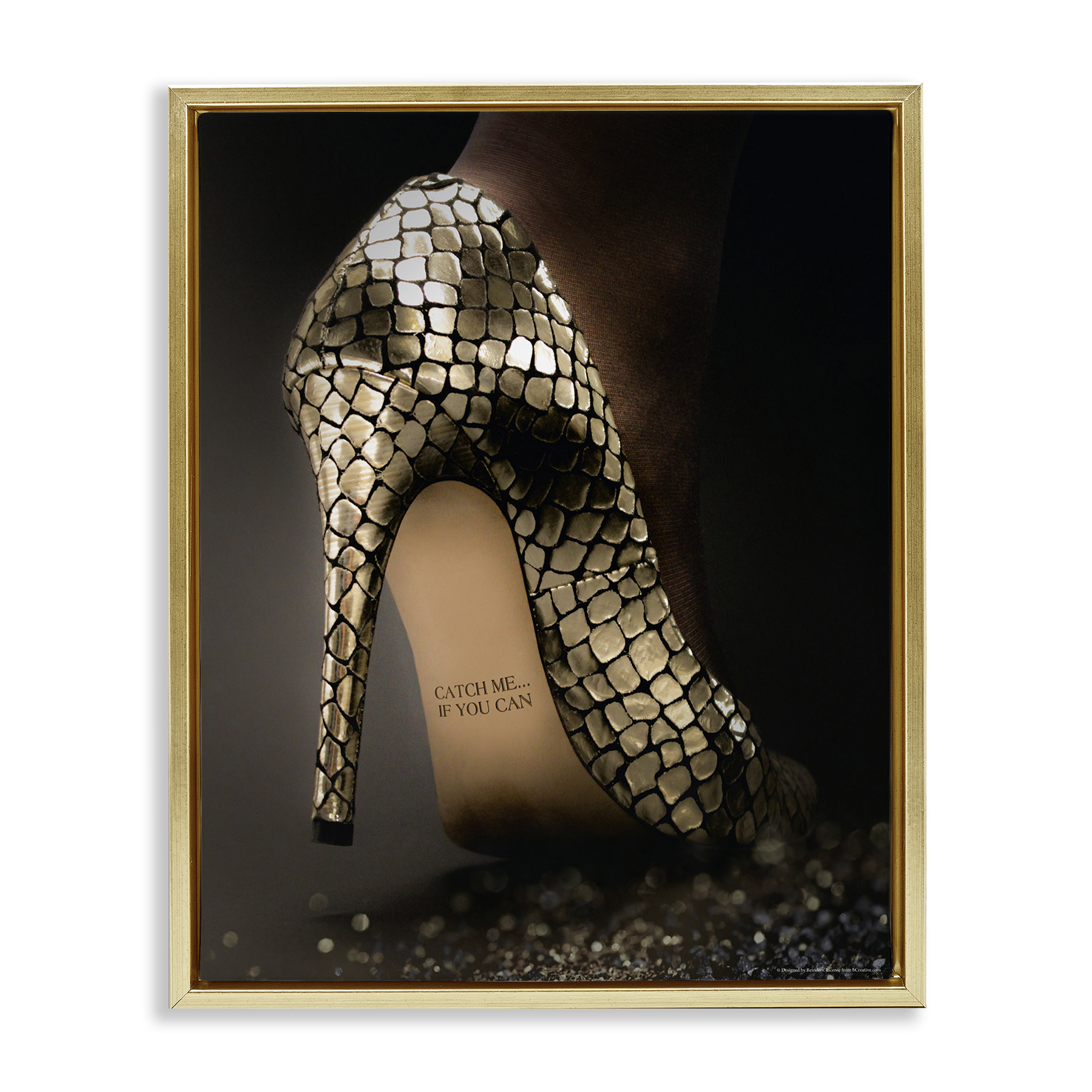 Stupell Industries Snake Pattern Heels Fashion Painting Gold Floater Framed Canvas Art Print Wall Art, 17 x 21