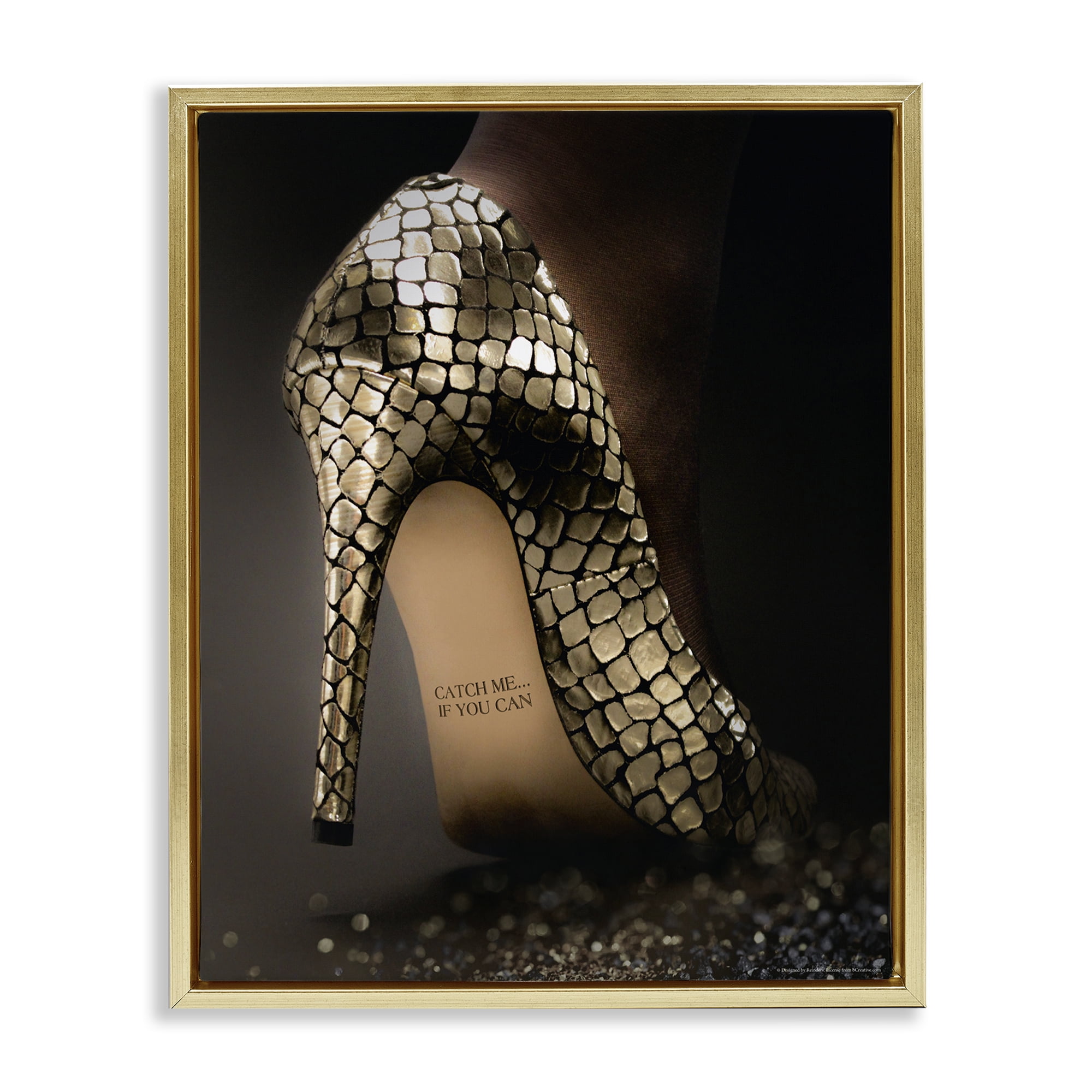 Stupell Industries Snake Pattern Heels Fashion Painting Gold Floater Framed Canvas Art Print Wall Art, 25 x 31