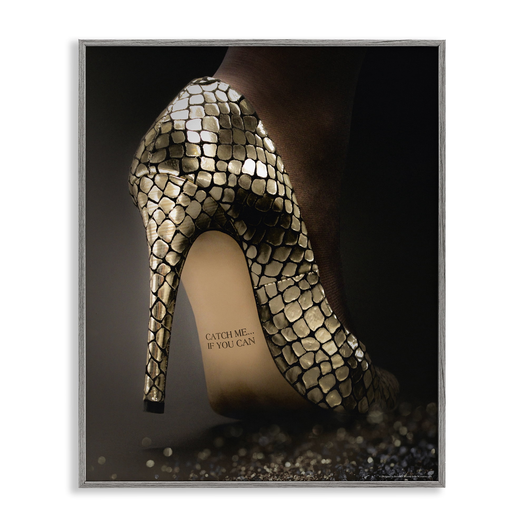 Stupell Industries Snake Pattern Heels Fashion Painting Gray Framed Art Print Wall Art, 16 x 20