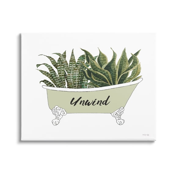 Stupell Industries Snake Plant in Tub Unwind Bath Typography Graphic Art Gallery Wrapped Canvas Print Wall Art, Design by Cindy Jacobs