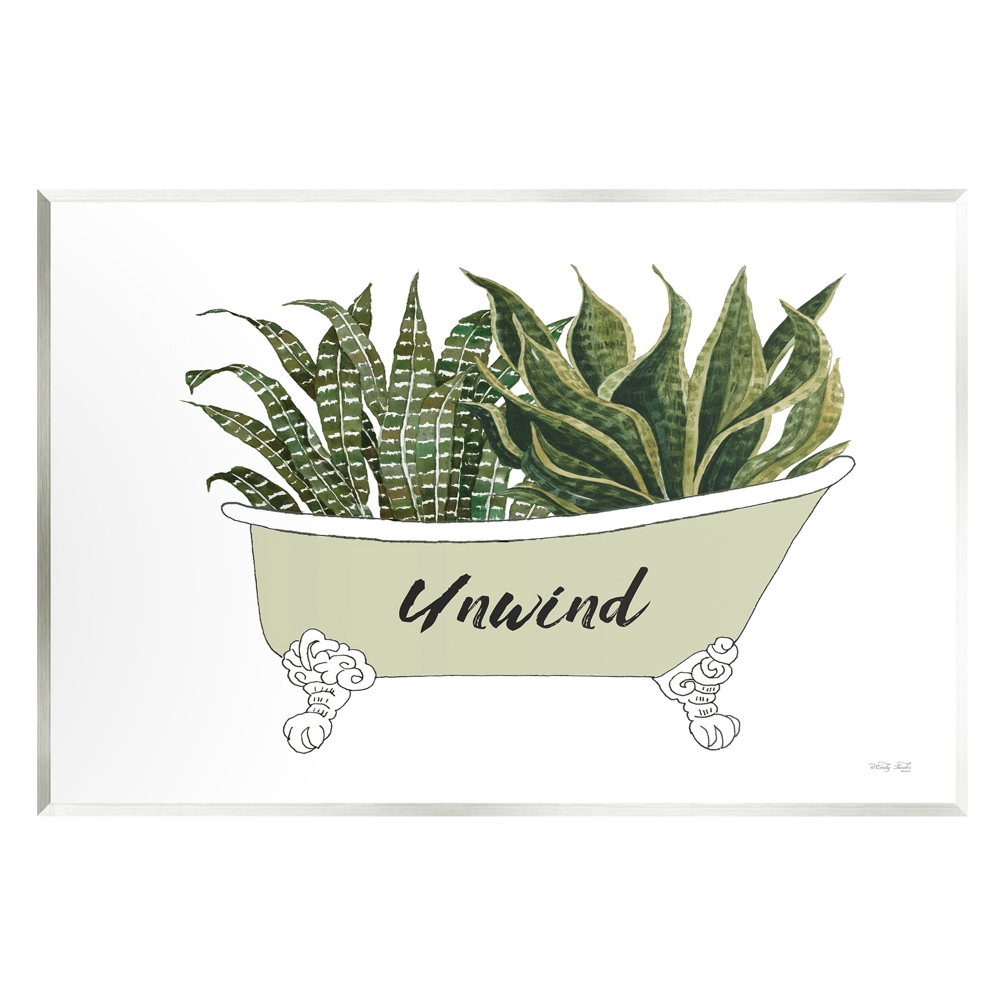 Stupell Industries Snake Plant in Tub Unwind Bath Typography Graphic Art Unframed Art Print Wall Art, Design by Cindy Jacobs