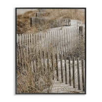 Stupell Industries Snaking Beach Fence Nautical & Beach Photography Black Framed Art Print Wall Art, 11 x 14