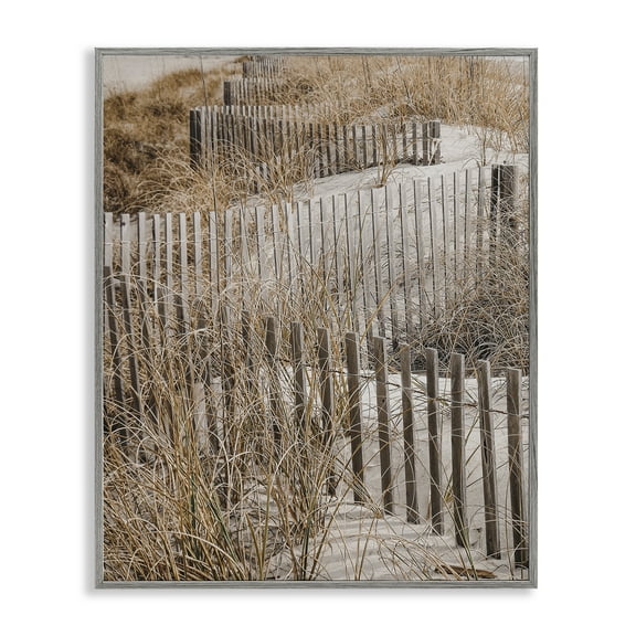 Stupell Industries Snaking Beach Fence Nautical & Beach Photography Gray Framed Art Print Wall Art, 16 x 20