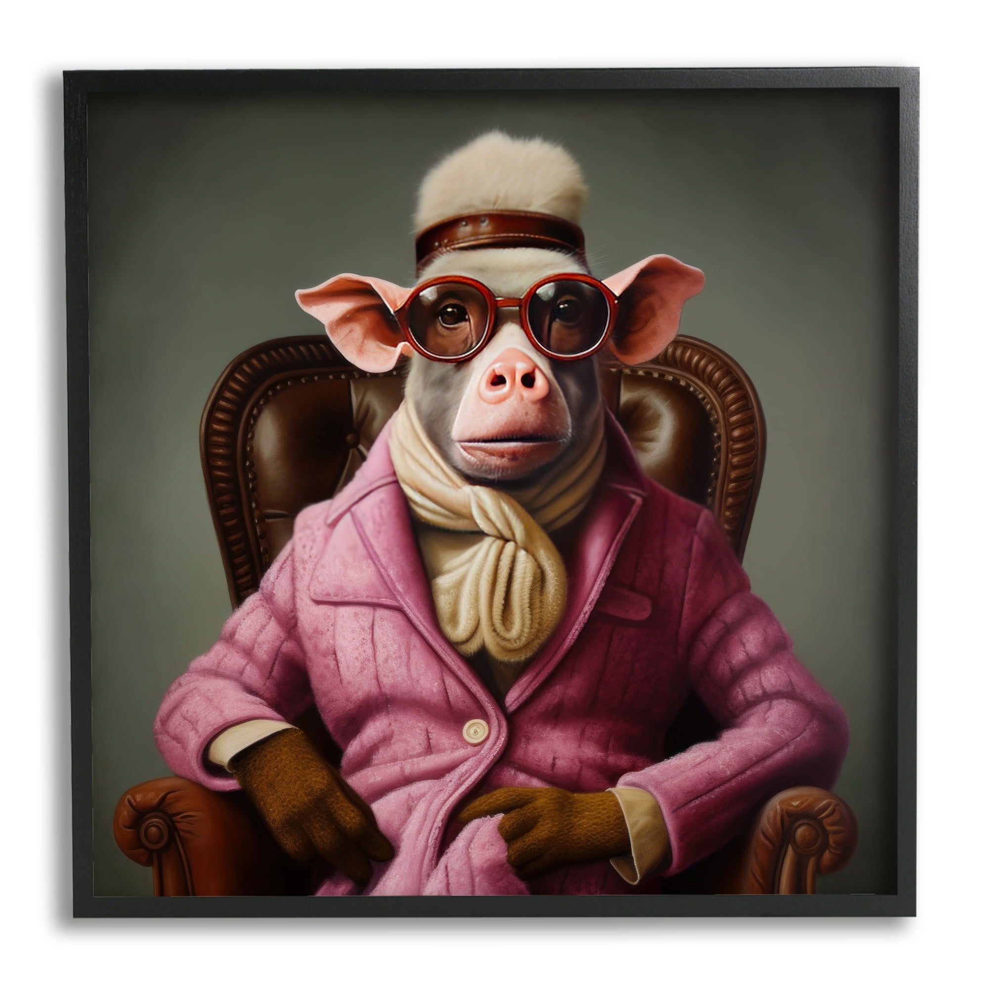 Stupell Industries Snazzy Animal Fashion Animals & Insects Painting Black Framed Art Print Wall Art, 12 x 12