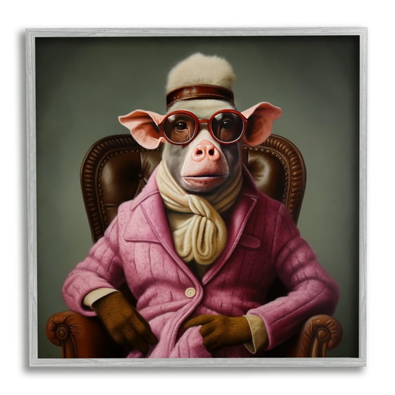 Stupell Industries Snazzy Animal Fashion Animals & Insects Painting Gray Framed Art Print Wall Art, 12 x 12