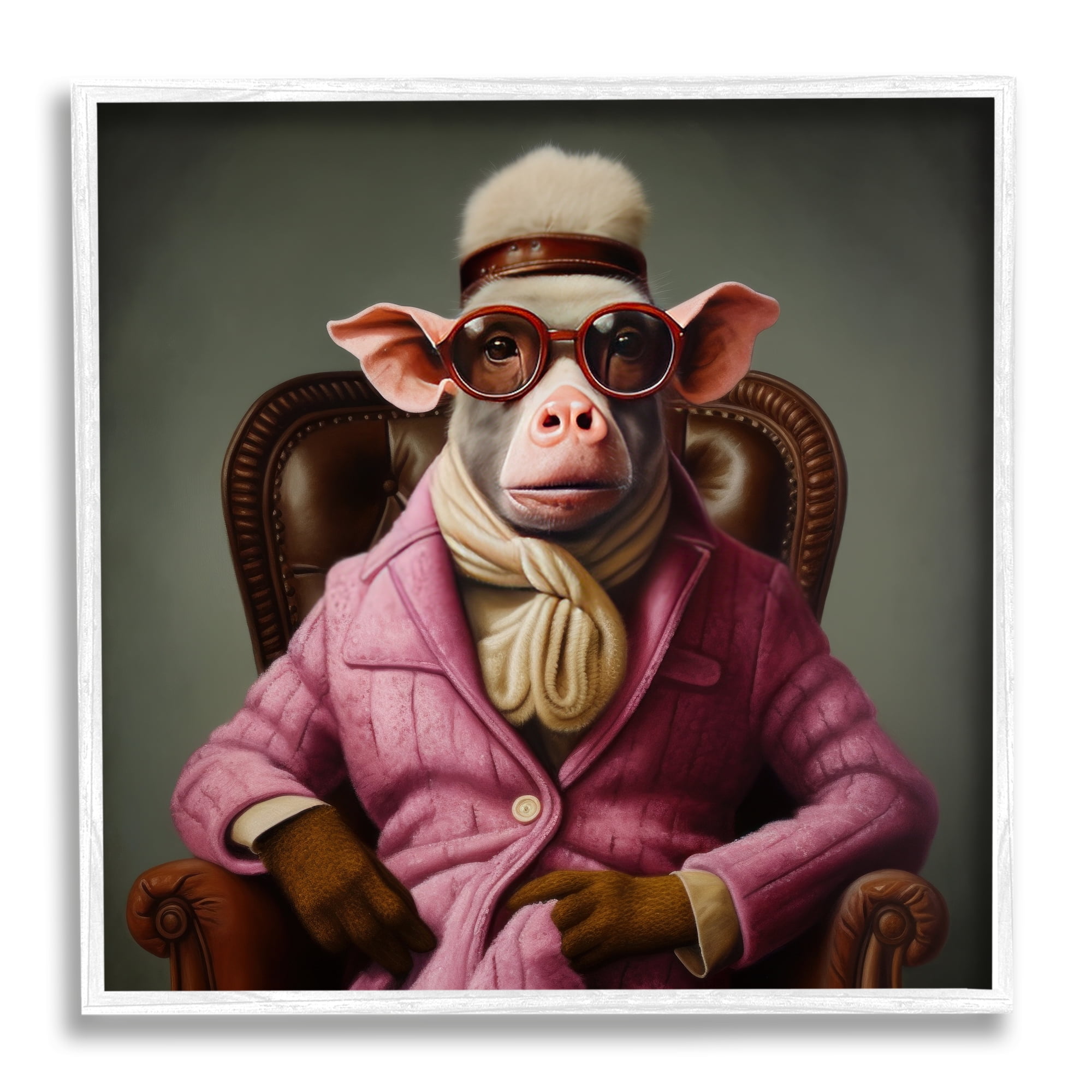 Stupell Industries Snazzy Animal Fashion Animals & Insects Painting White Framed Art Print Wall Art, 24 x 24