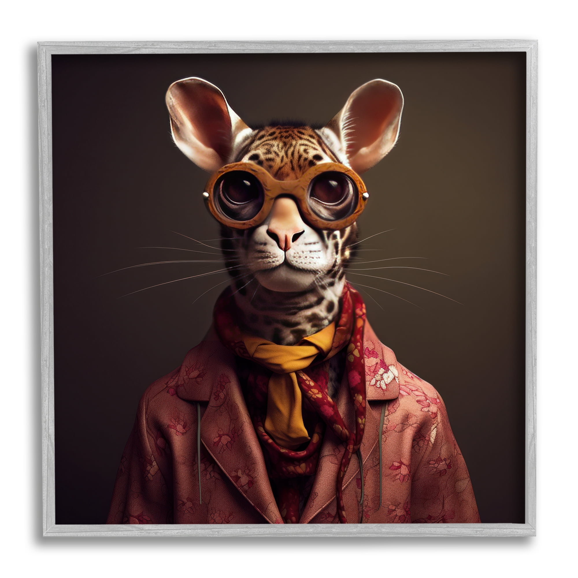 Stupell Industries Snazzy Wildlife Animal Fashion Animals & Insects Painting Gray Framed Art Print Wall Art, 24 x 24