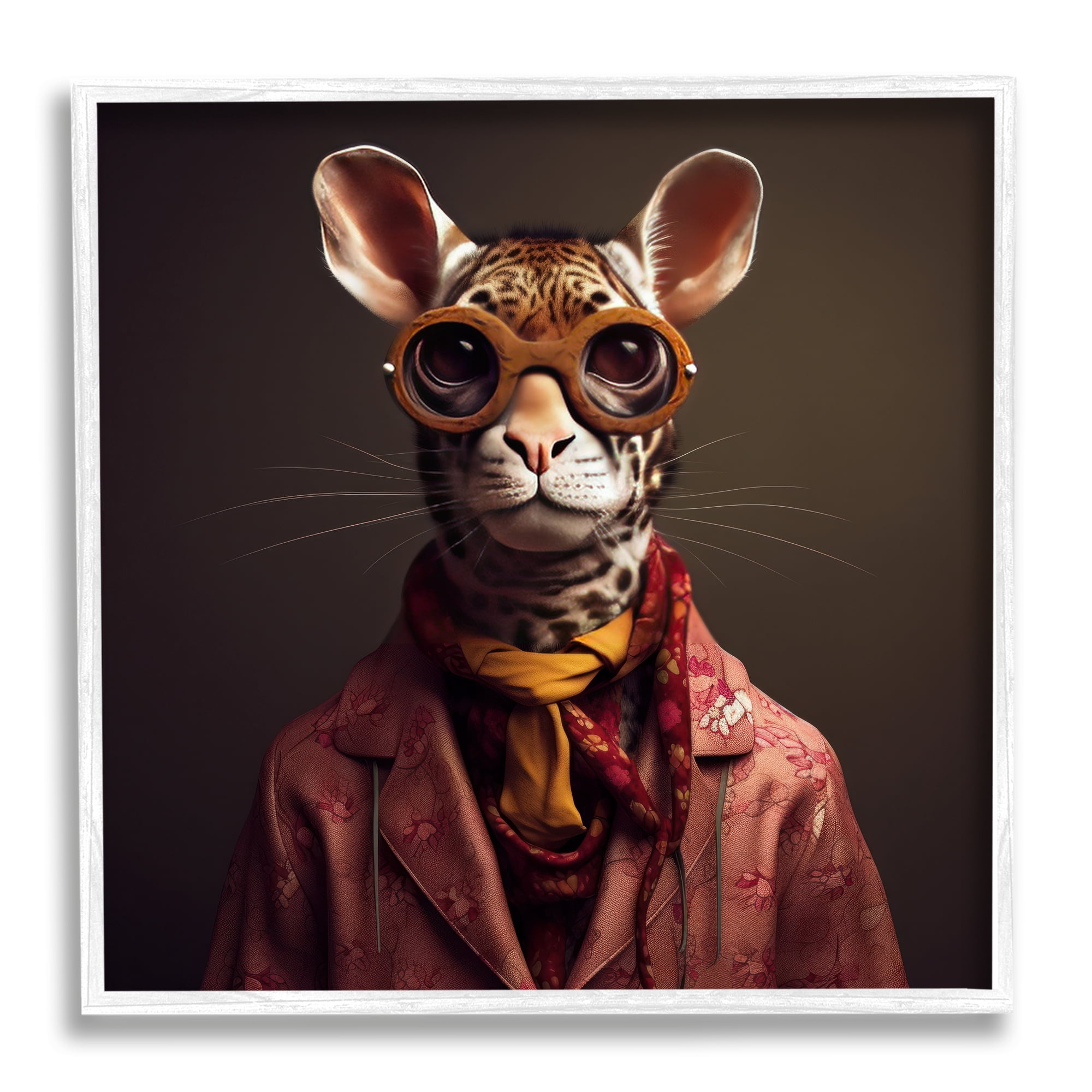 Stupell Industries Snazzy Wildlife Animal Fashion Animals & Insects Painting White Framed Art Print Wall Art, 24 x 24