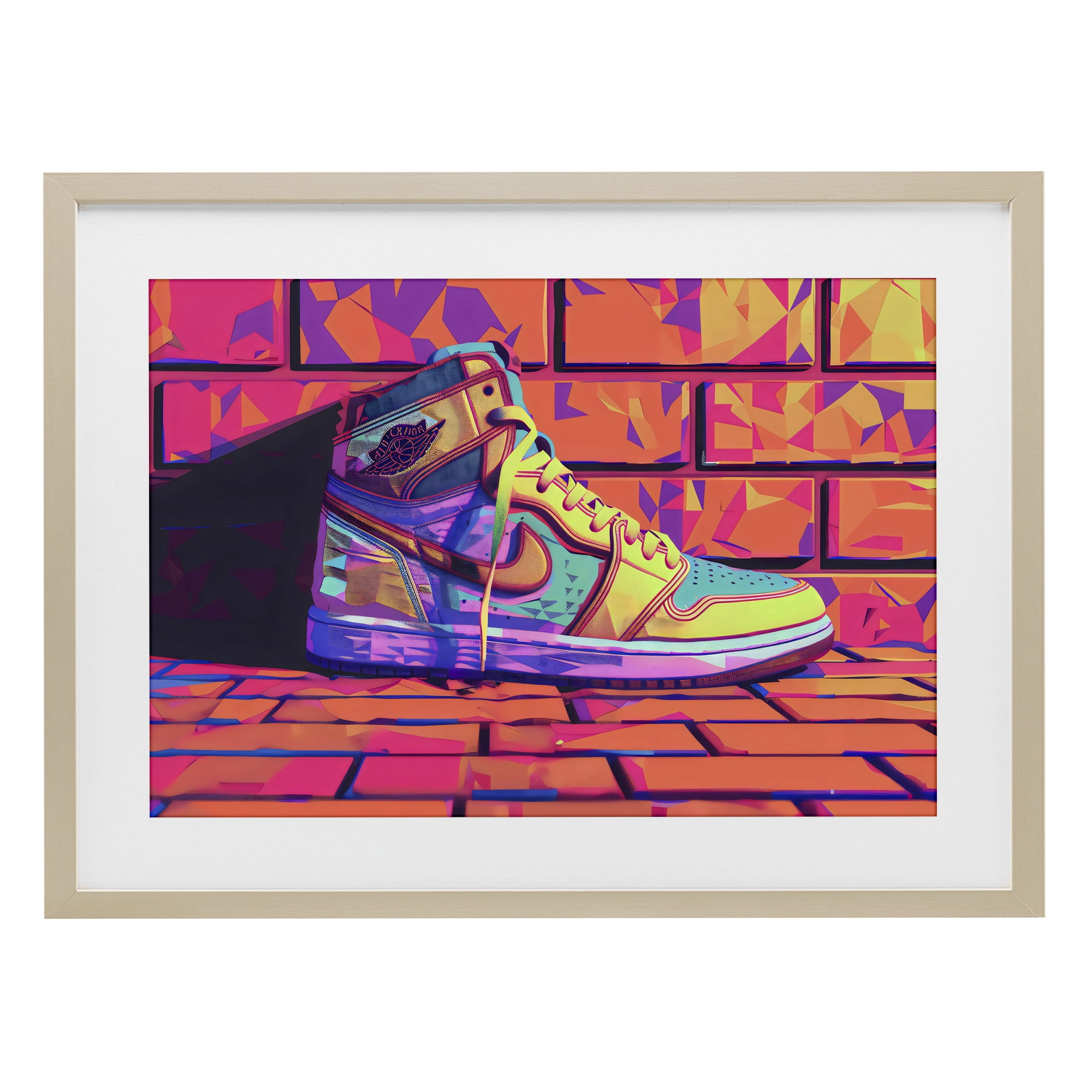 Stupell Industries Sneaker with Vibrant Geometric Hues Birch Framed Print Under Glass, design by Creative Studio