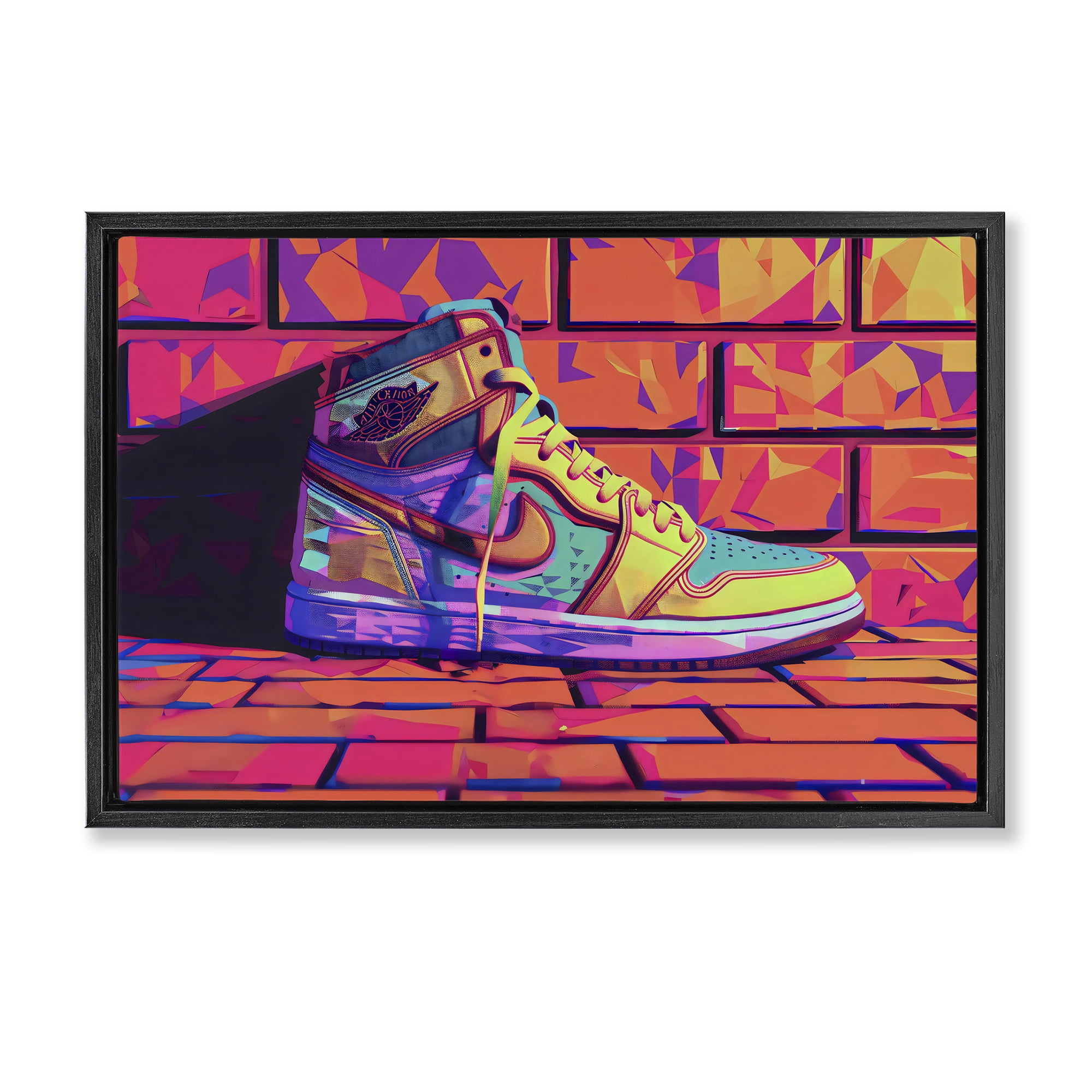 Stupell Industries Sneaker with Vibrant Geometric Hues Black Framed Floater Canvas Wall Art, design by Creative Studio