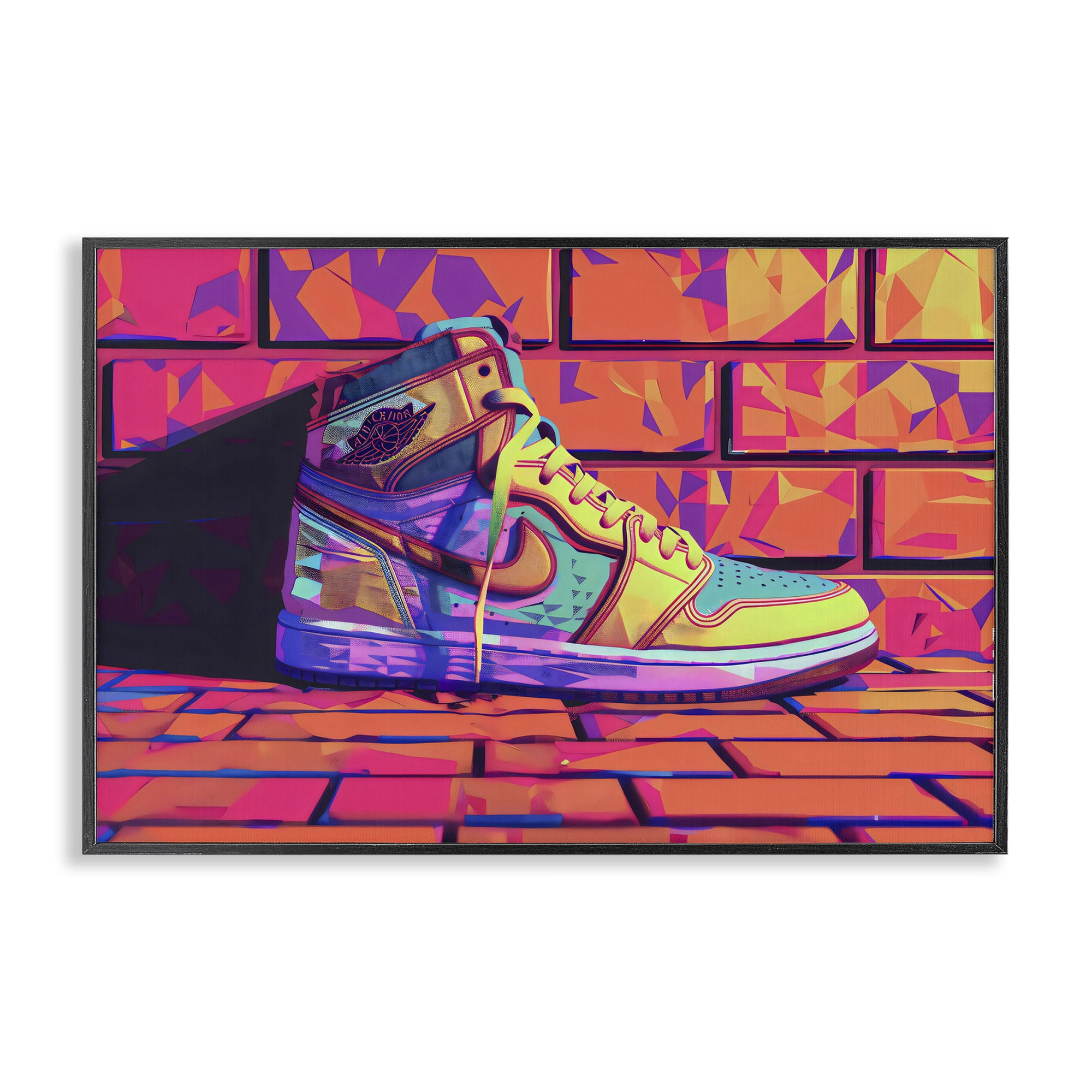 Stupell Industries Sneaker with Vibrant Geometric Hues Black Framed Giclee Art, design by Creative Studio