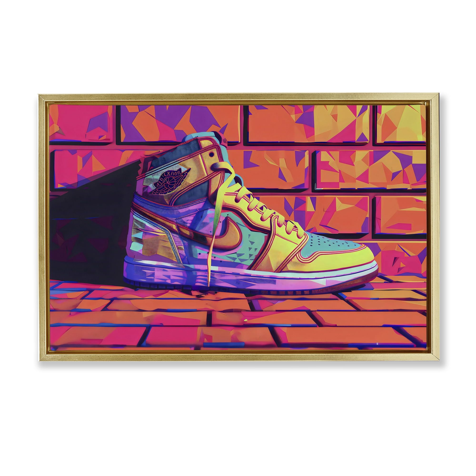 Stupell Industries Sneaker with Vibrant Geometric Hues Gold Framed Floater Canvas Wall Art, design by Creative Studio