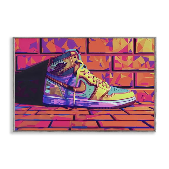Stupell Industries Modern Sneaker with Vibrant Geometric Hues Gray Framed Giclee Art, 30 x 20, by Creative Studio