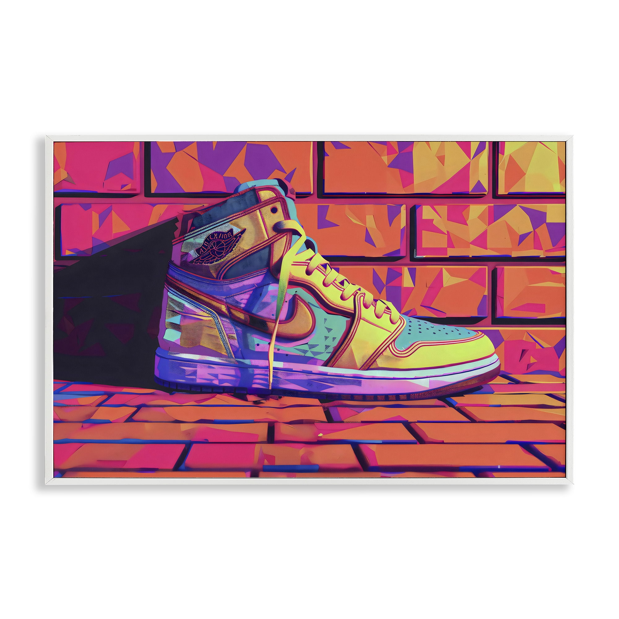 Stupell Industries Sneaker with Vibrant Geometric Hues White Framed Giclee Art, design by Creative Studio