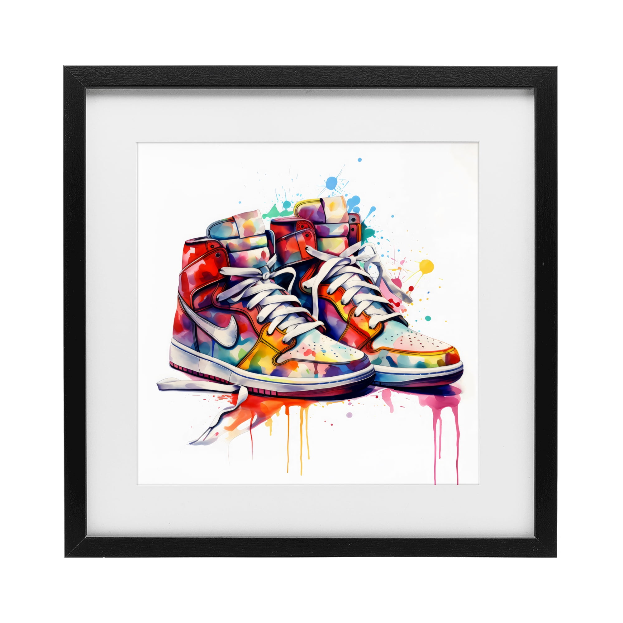 Stupell Industries Sneakers with Watercolor Drip Black Framed Print Under Glass, design by Creative Studio