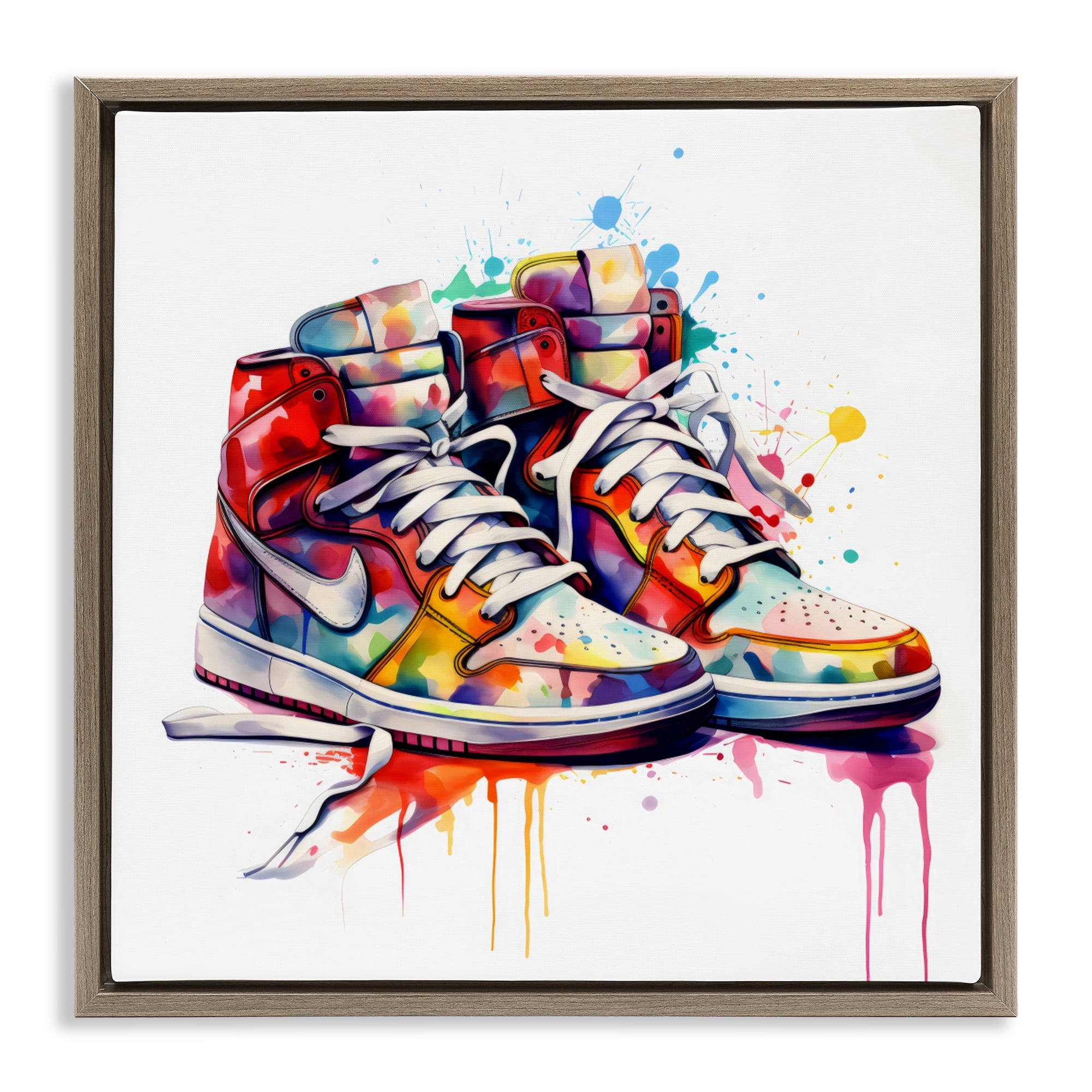 Stupell Industries Sneakers with Watercolor Drip Brown Framed Floater Canvas Wall Art, design by Creative Studio