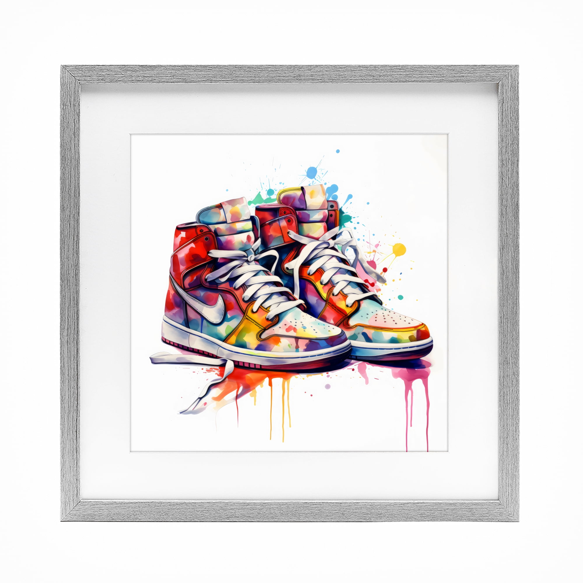 Stupell Industries Sneakers with Watercolor Drip Gray Framed Print Under Glass, design by Creative Studio