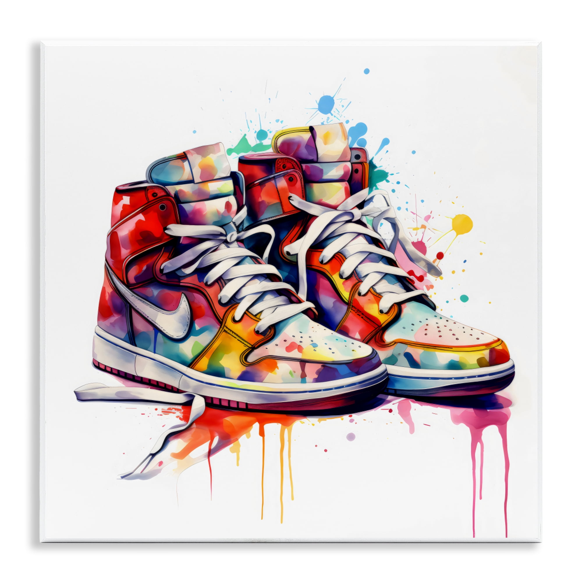 Stupell Industries Sneakers with Watercolor Drip Wall Plaque Art, design by Creative Studio