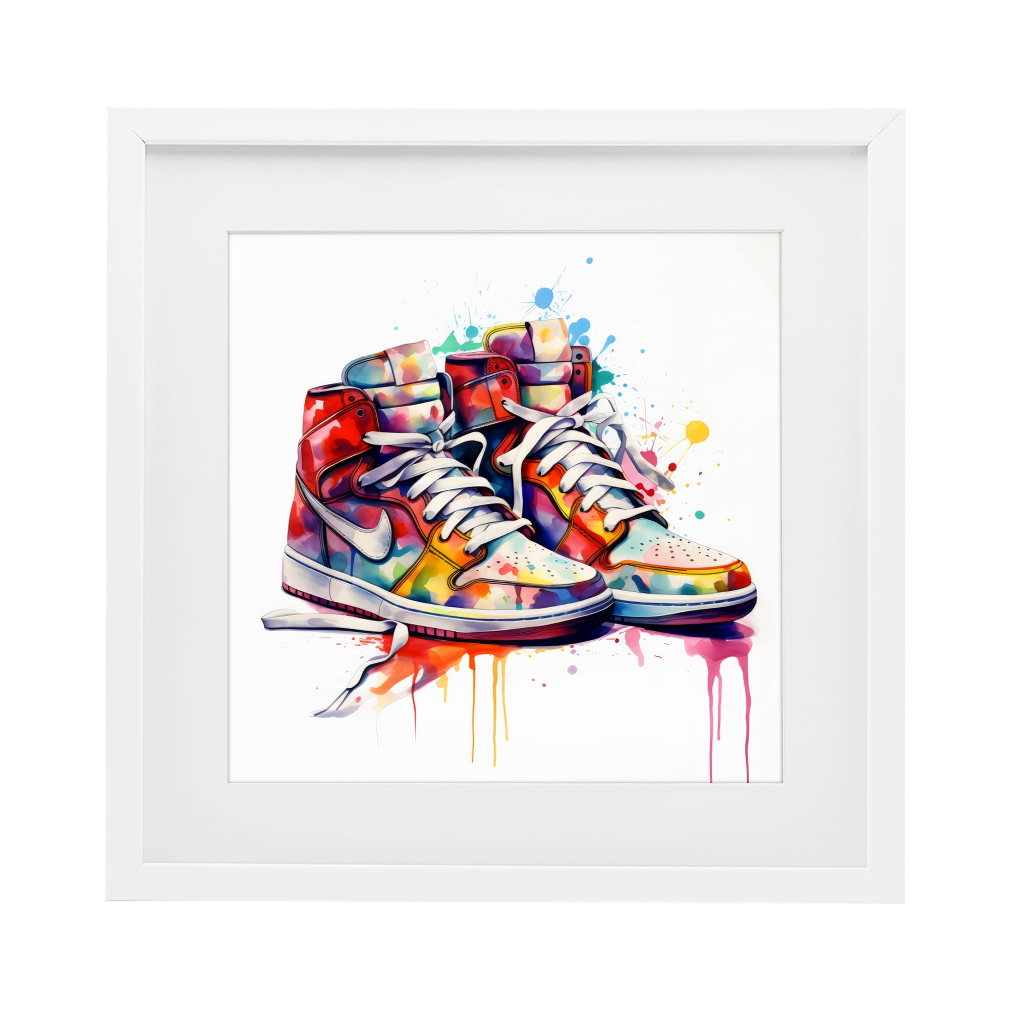 Stupell Industries Sneakers with Watercolor Drip White Framed Print Under Glass, design by Creative Studio