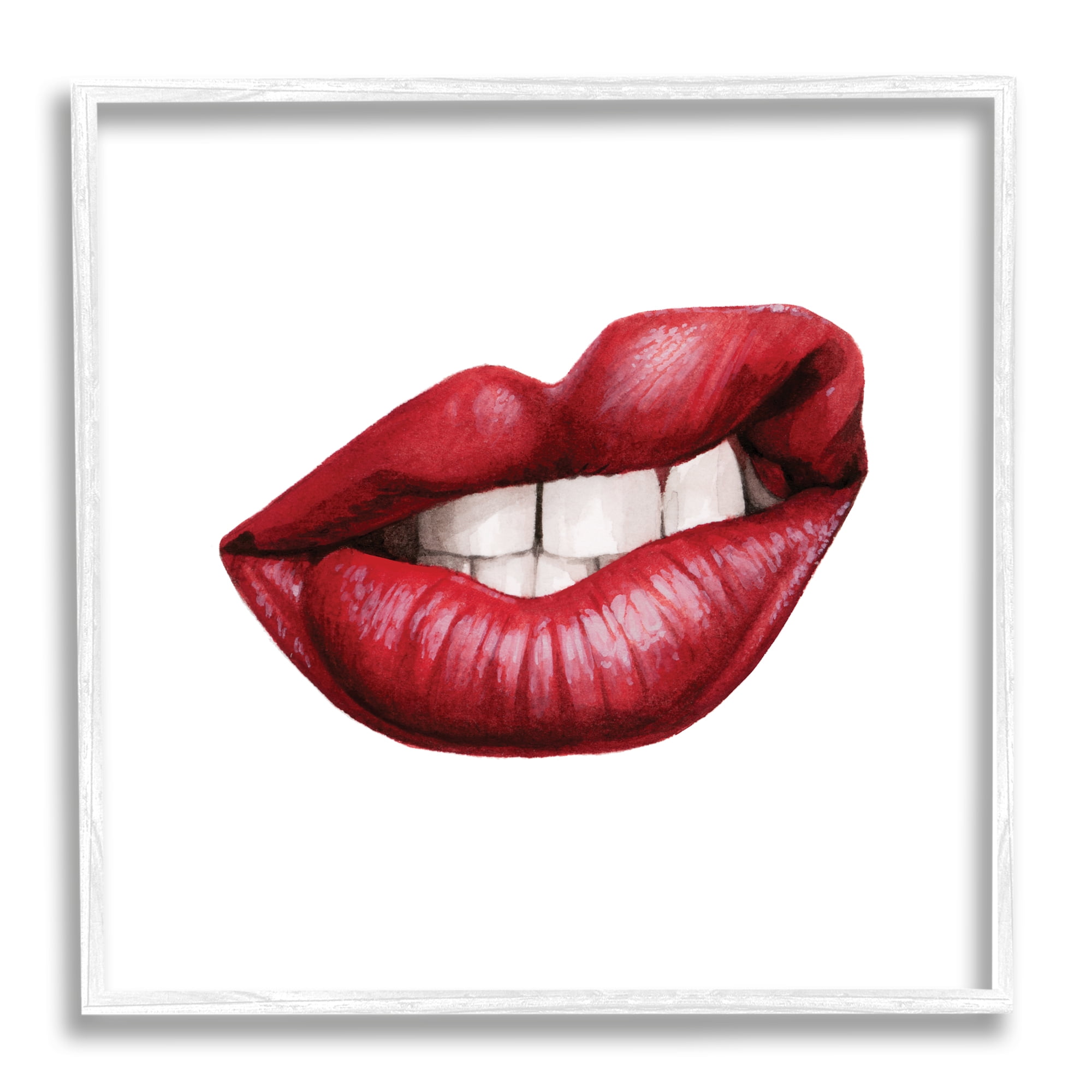Stupell Industries Sneering Lips Bold Emotion Red Lipstick Teeth, 12 x 12, Designed by Grace Popp