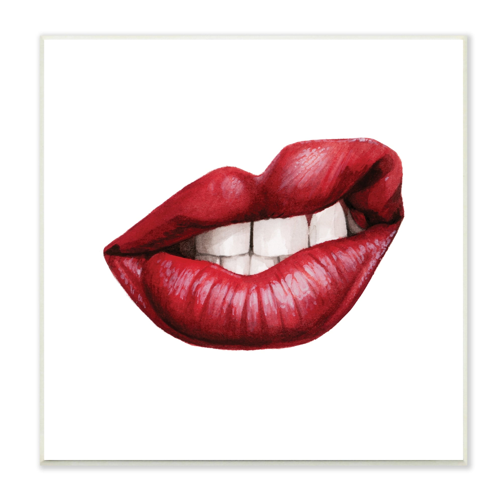 Stupell Industries Sneering Lips Bold Emotion Red Lipstick Teeth, 12 x 12, Designed by Grace Popp