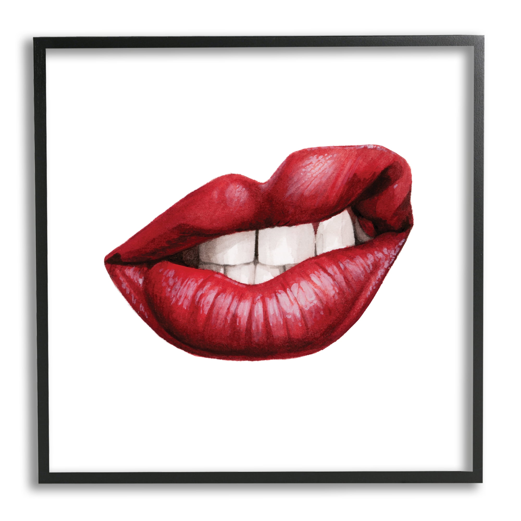 Stupell Industries Sneering Lips Bold Emotion Red Lipstick Teeth, 24 x 24, Designed by Grace Popp