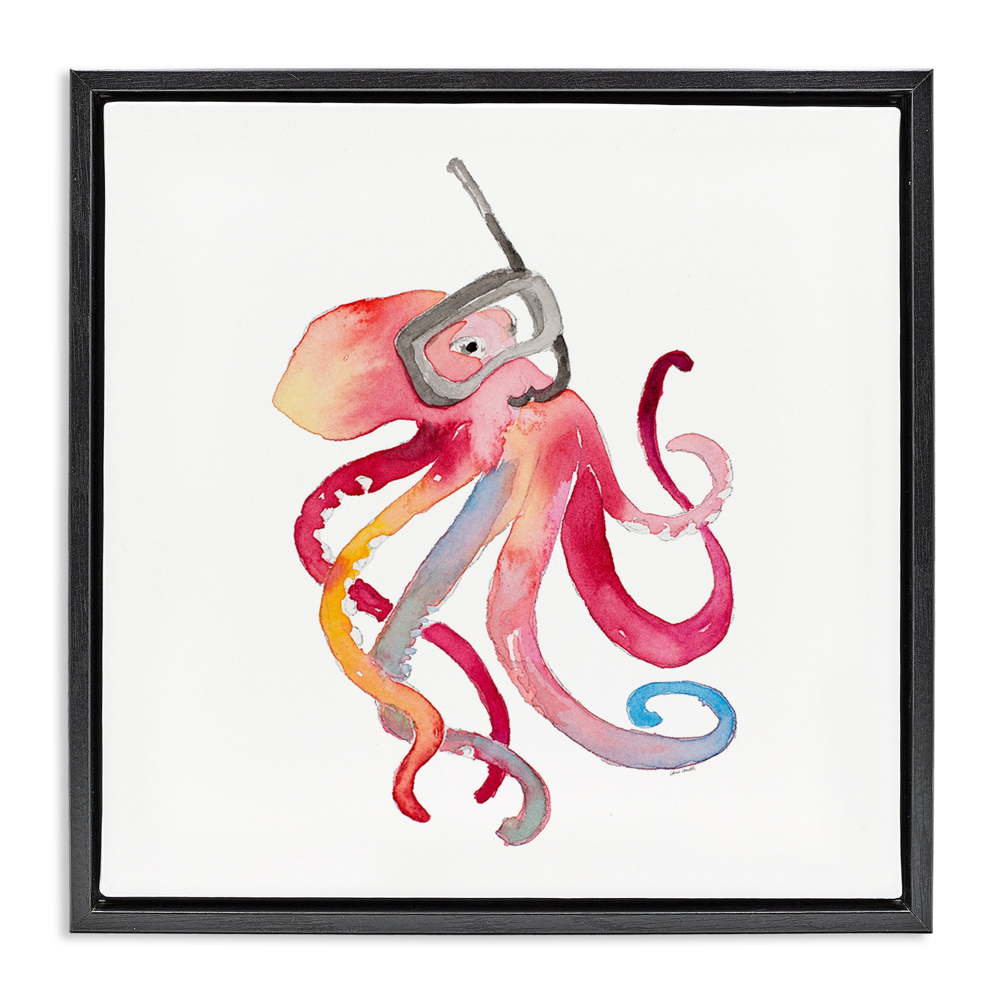 Stupell Industries Snorkel Mask Octopus Novelty Painting Black Floater Framed Canvas Art Print Wall Art, 25 x 25