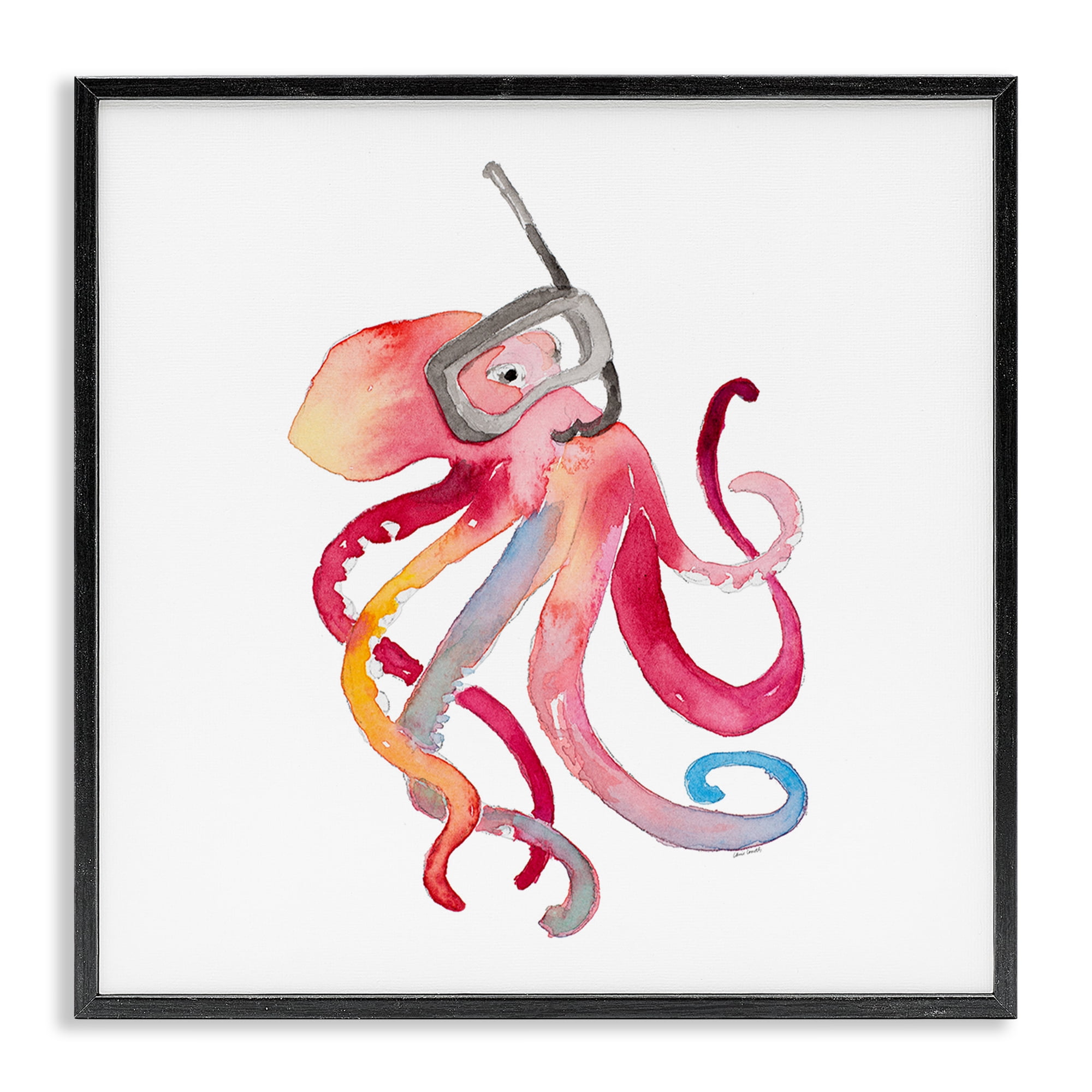 Stupell Industries Snorkel Mask Octopus Novelty Painting Black Framed Art Print Wall Art, 17 x 17