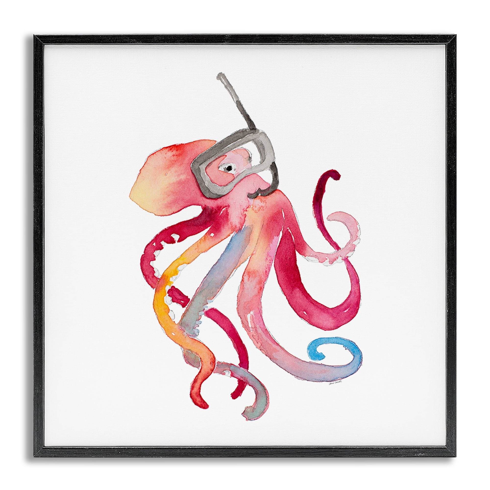 Stupell Industries Snorkel Mask Octopus Novelty Painting Gray Framed Art Print Wall Art, 12 x 12