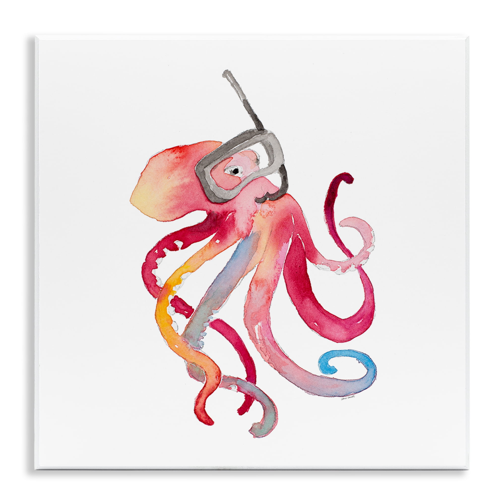 Stupell Industries Snorkel Mask Octopus Novelty Painting Unframed Art Print Wall Art, 12 x 12