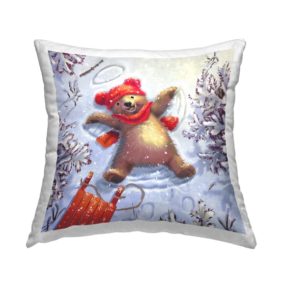 Stupell Industries Snow Angel Bear Smiling Winter Printed Throw Pillow Design by Pip Wilson