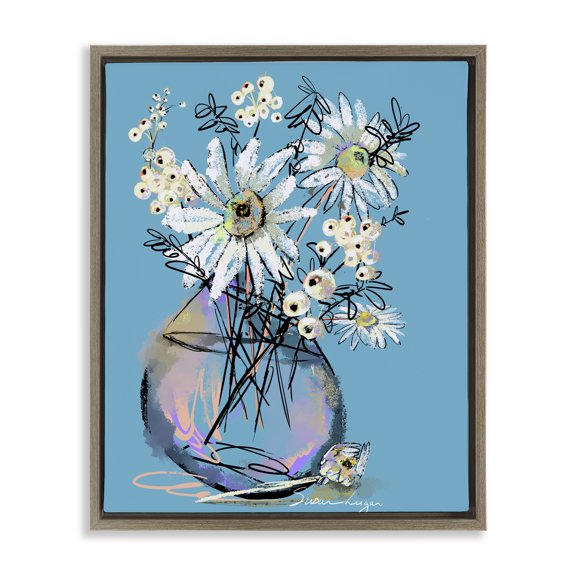 Stupell Industries Snow Berries And Daisies Brown Framed Floater Canvas Wall Art design by Susan Lugar, 21 x 17