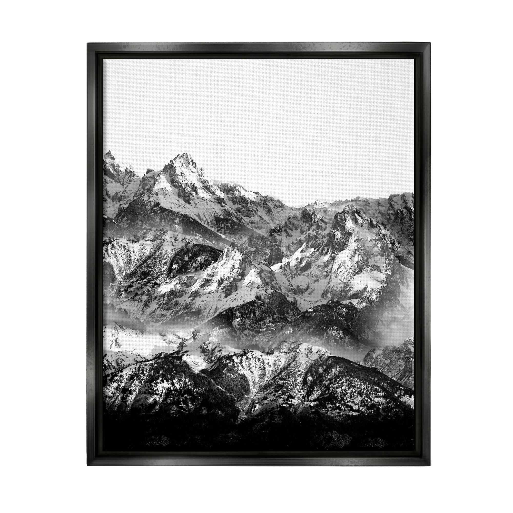 Stupell Industries Snow Cap Mountains High Contrast Black White Landscape Jet Black Framed Floating Canvas Wall Art, 24x30, by Shelley Lake