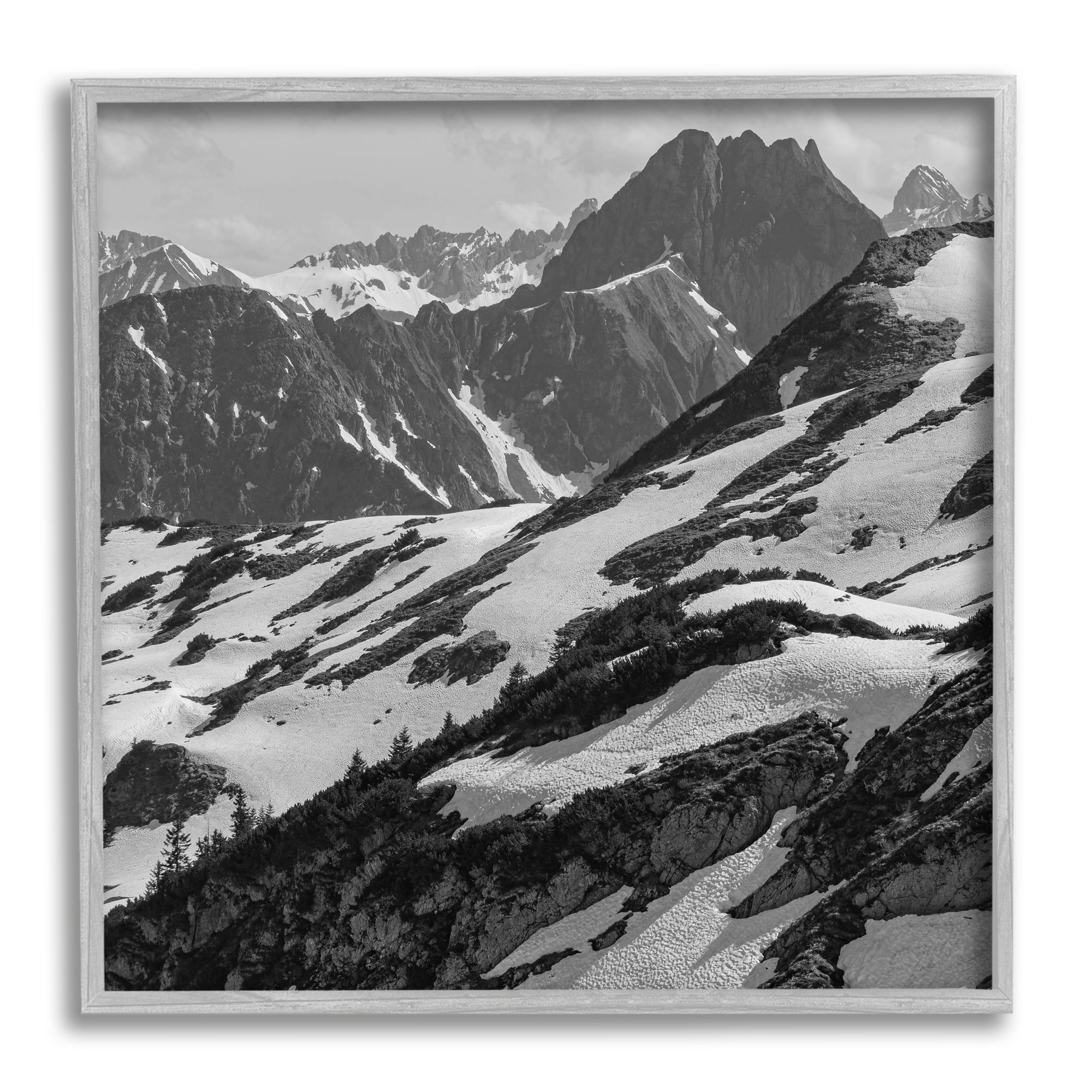 Stupell Industries Snow Capped Mountains Landscape Photography Gray Framed Art Print Wall Art, 12 x 12