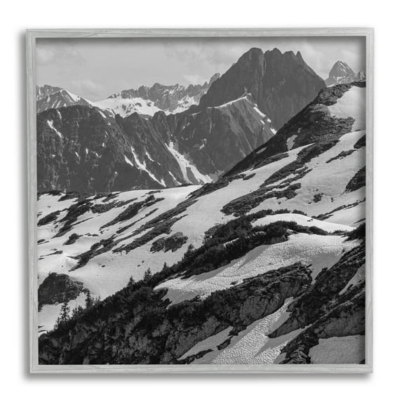 Stupell Industries Snow Capped Mountains Landscape Photography Gray Framed Art Print Wall Art, 12 x 12