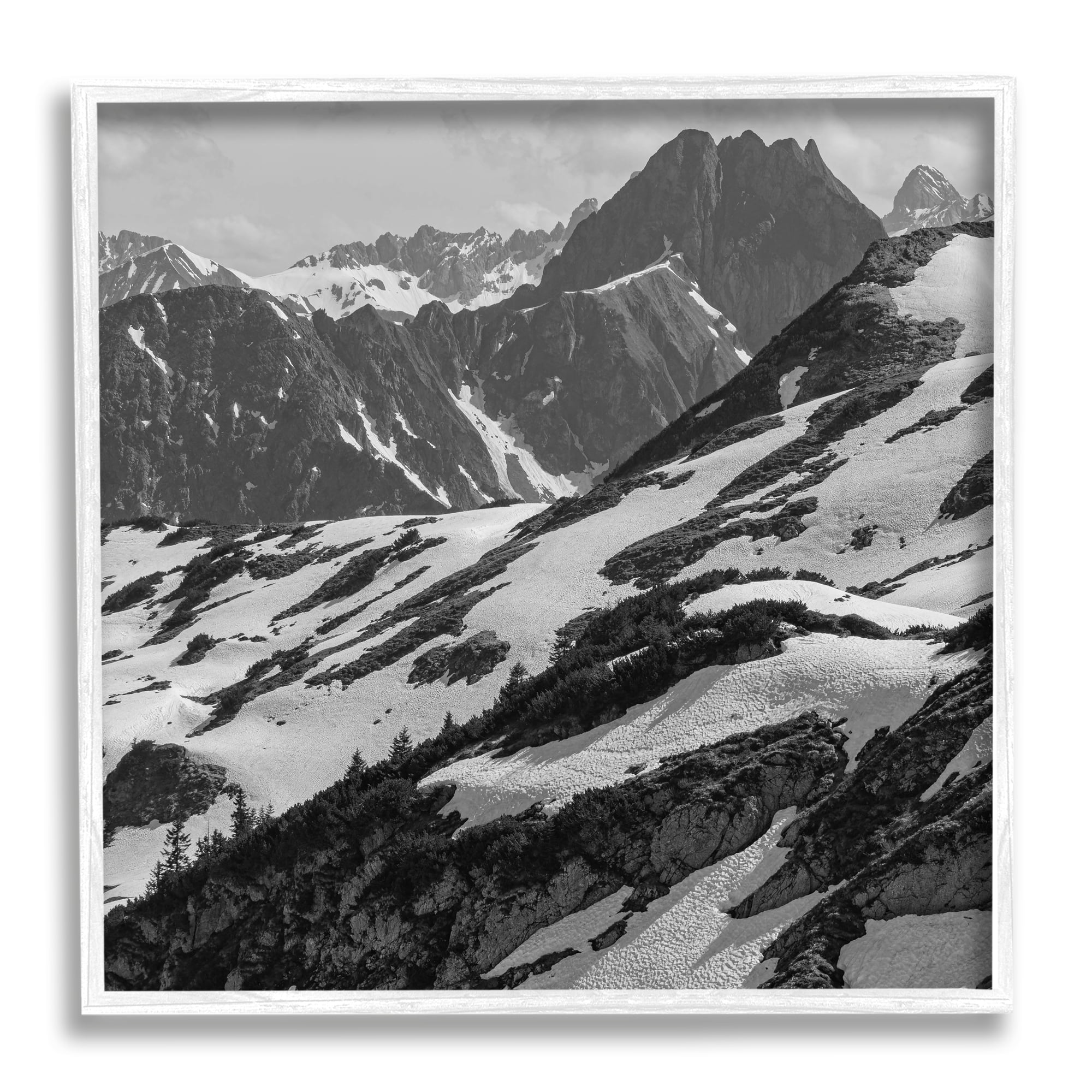 Stupell Industries Snow Capped Mountains Landscape Photography White Framed Art Print Wall Art, 17 x 17