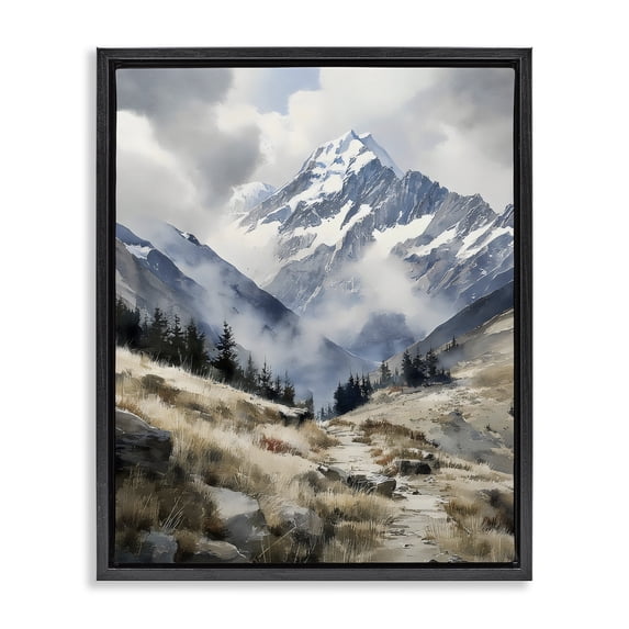 Stupell Industries Traditional Snow Caps Mountain Peaks Black Floating Frame Canvas Art, 17 x 21, by Franklyn Gregory