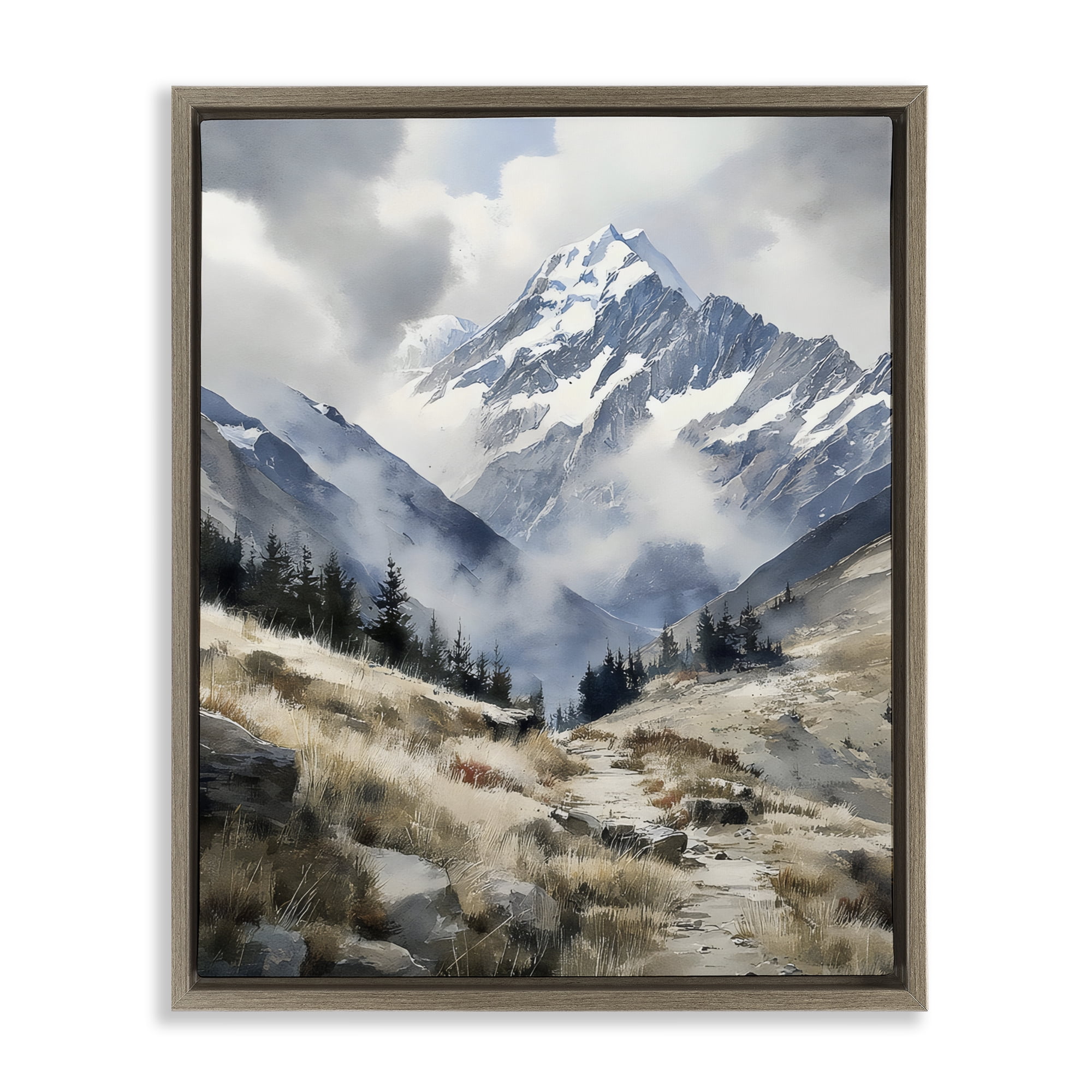 Stupell Industries Snow Caps Mountain Peaks Brown Framed Floater Canvas Wall Art, design by Franklyn Gregory